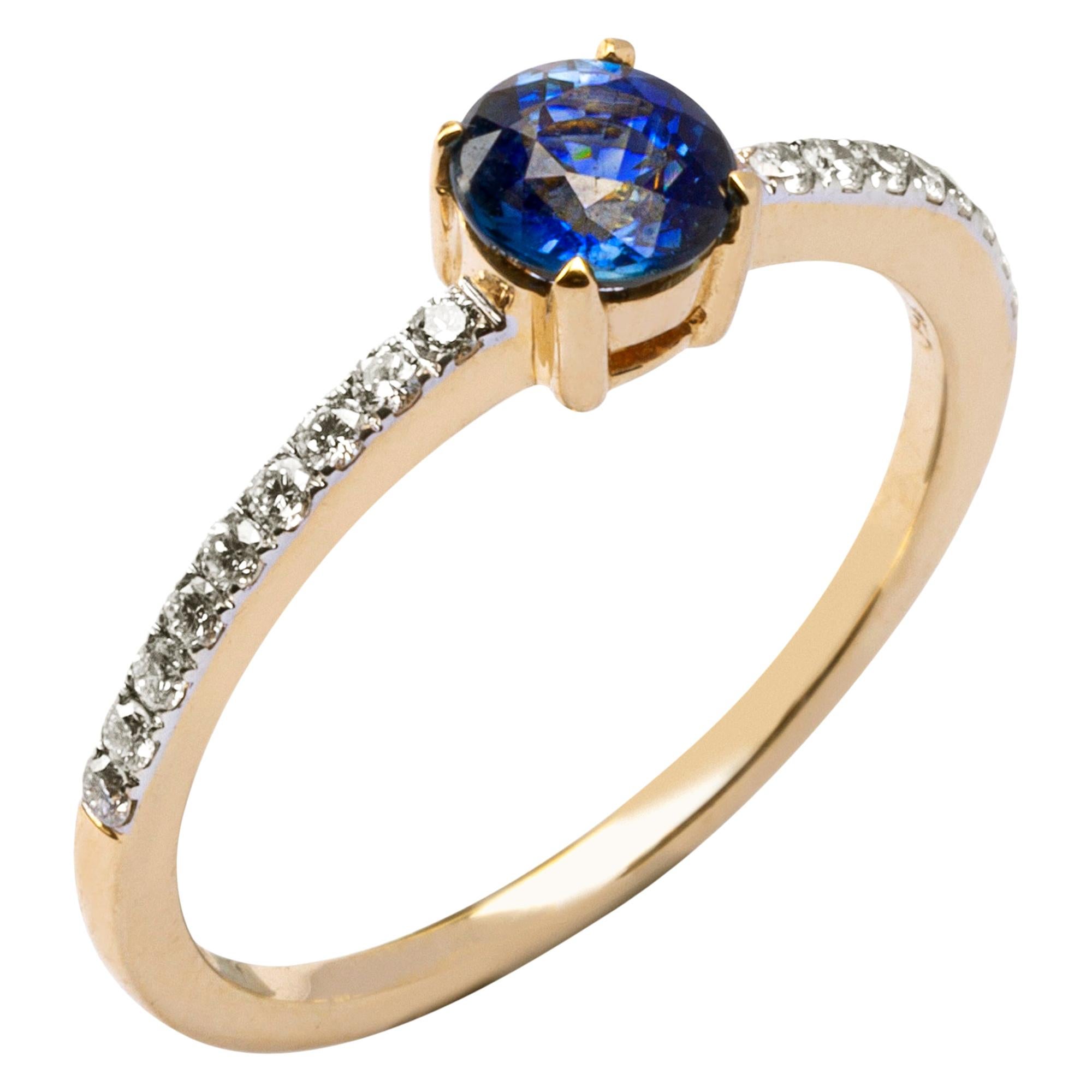 Alex Jona, bague solitaire en or jaune 18 carats avec saphir bleu et diamant blanc