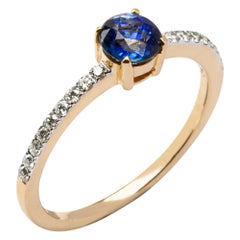 Alex Jona Blue Sapphire White Diamond 18 Karat Yellow Gold Solitaire Ring