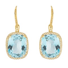 Jona - Boucles d'oreilles pendantes en or jaune 18 carats avec topaze bleue et diamant blanc