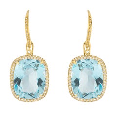 Jona Blue Topaz White Diamond 18 Karat Yellow Gold Pendant Earrings