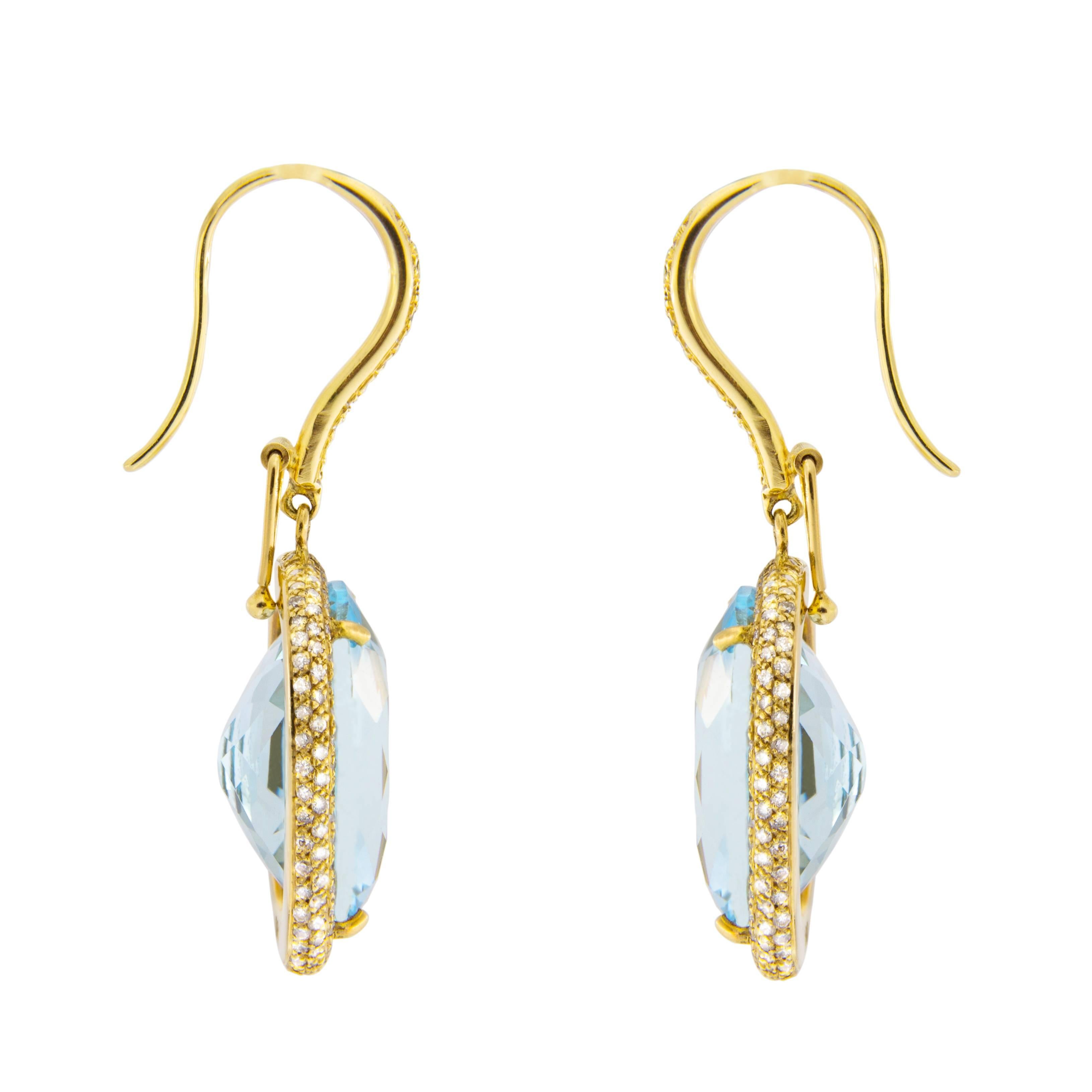 Women's Jona Blue Topaz White Diamond 18 Karat Yellow Gold Pendant Earrings