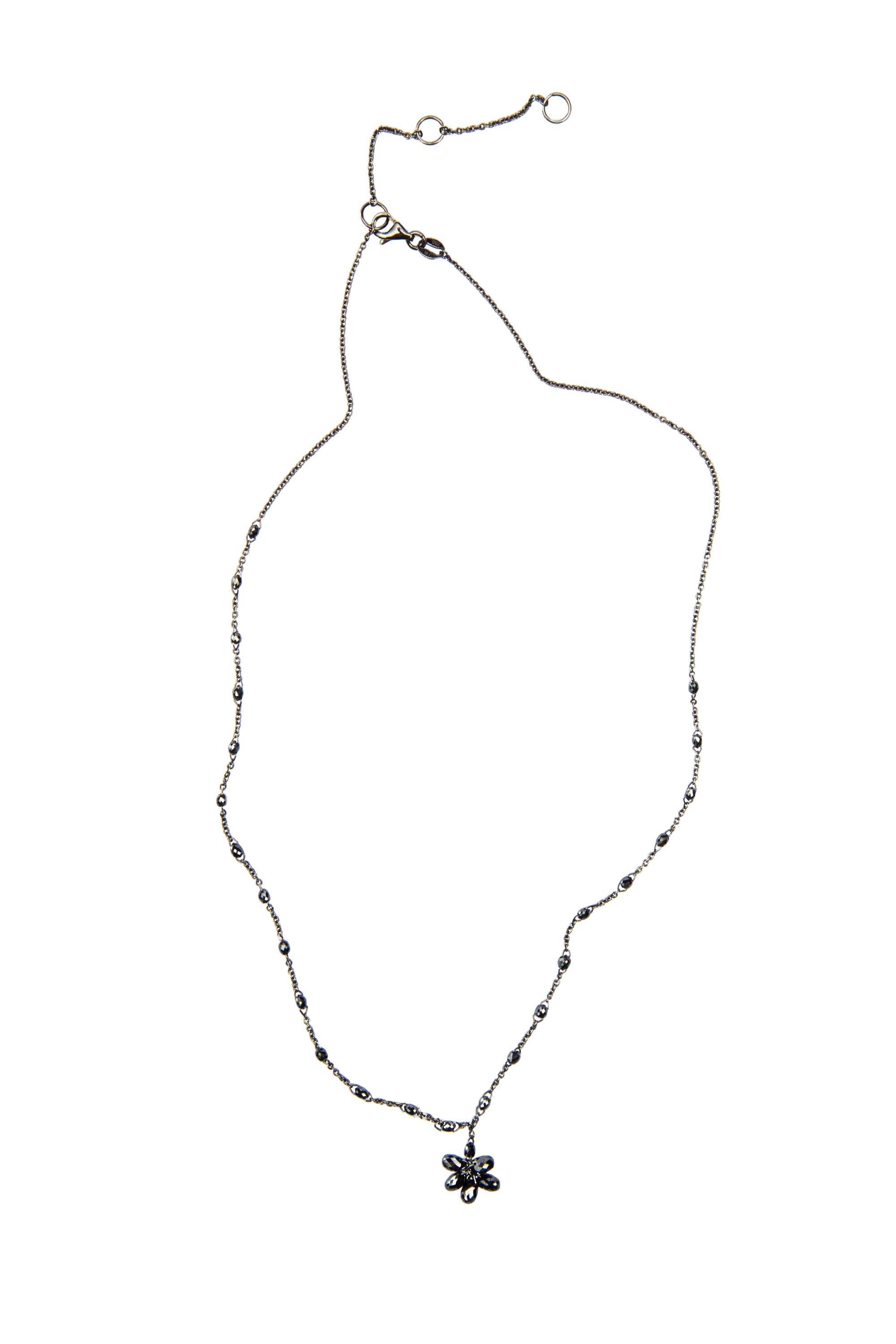Round Cut Alex Jona Briolette-Cut Black Diamond 18 Karat White Gold Link Chain Necklace