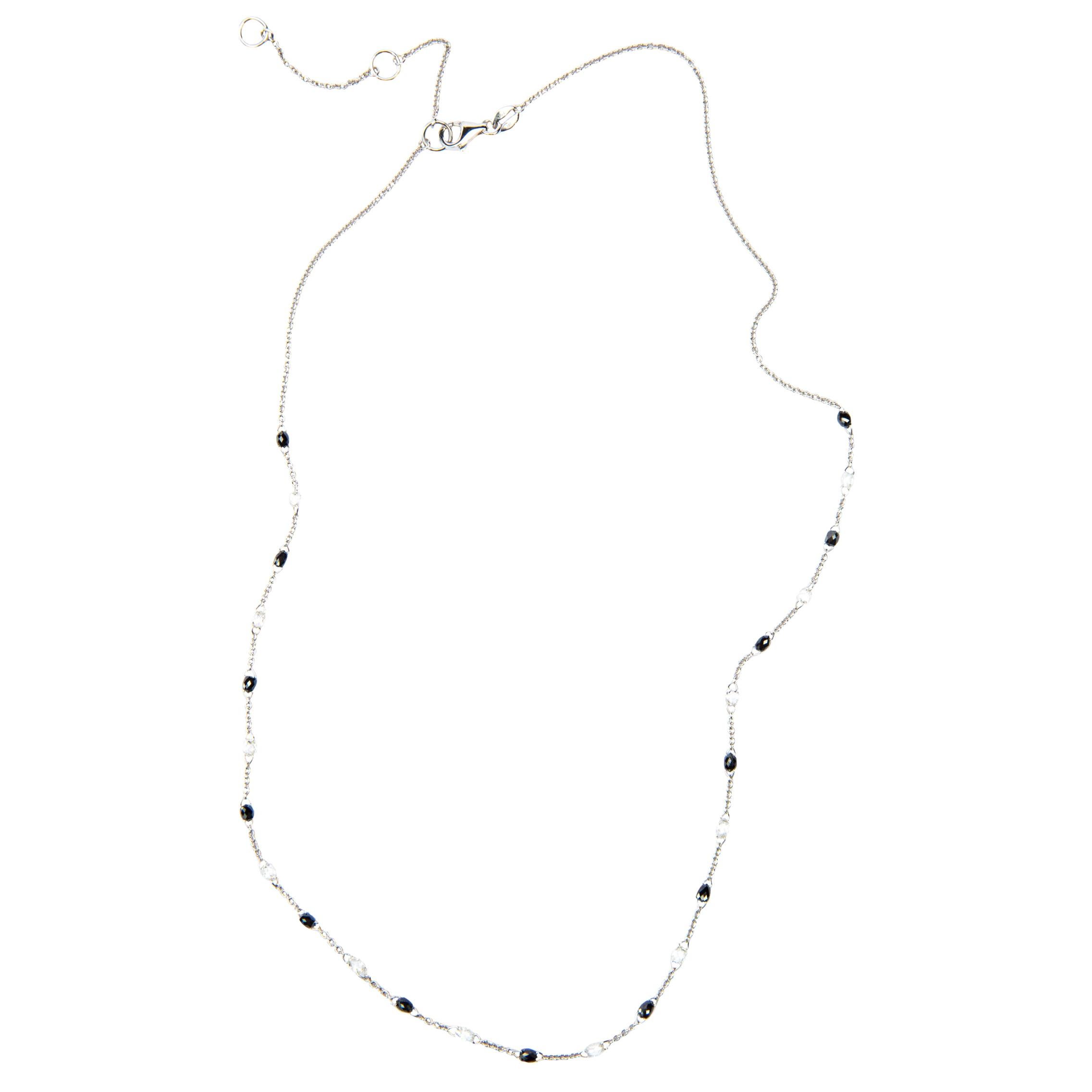Alex Jona Briolette-Cut White Black Diamond 18 Karat Gold Link Chain Necklace For Sale
