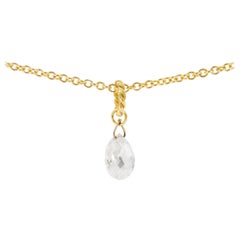 Alex Jona Briolette White Diamond Drop 18 Karat Yellow Gold Pendant Necklace
