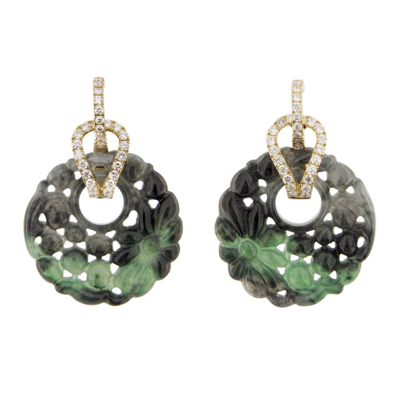 Jona Burmese Jadeite Jade White Diamond 18 Karat Yellow Gold Pendant