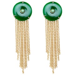 Jona Burmese Jadeite Jade Tsavorite 18 Karat Yellow Gold Drop Earrings
