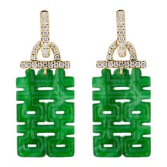 Jona Burmese Jadeite Jade White Diamond 18 Karat Yellow Gold Pendant Earrings