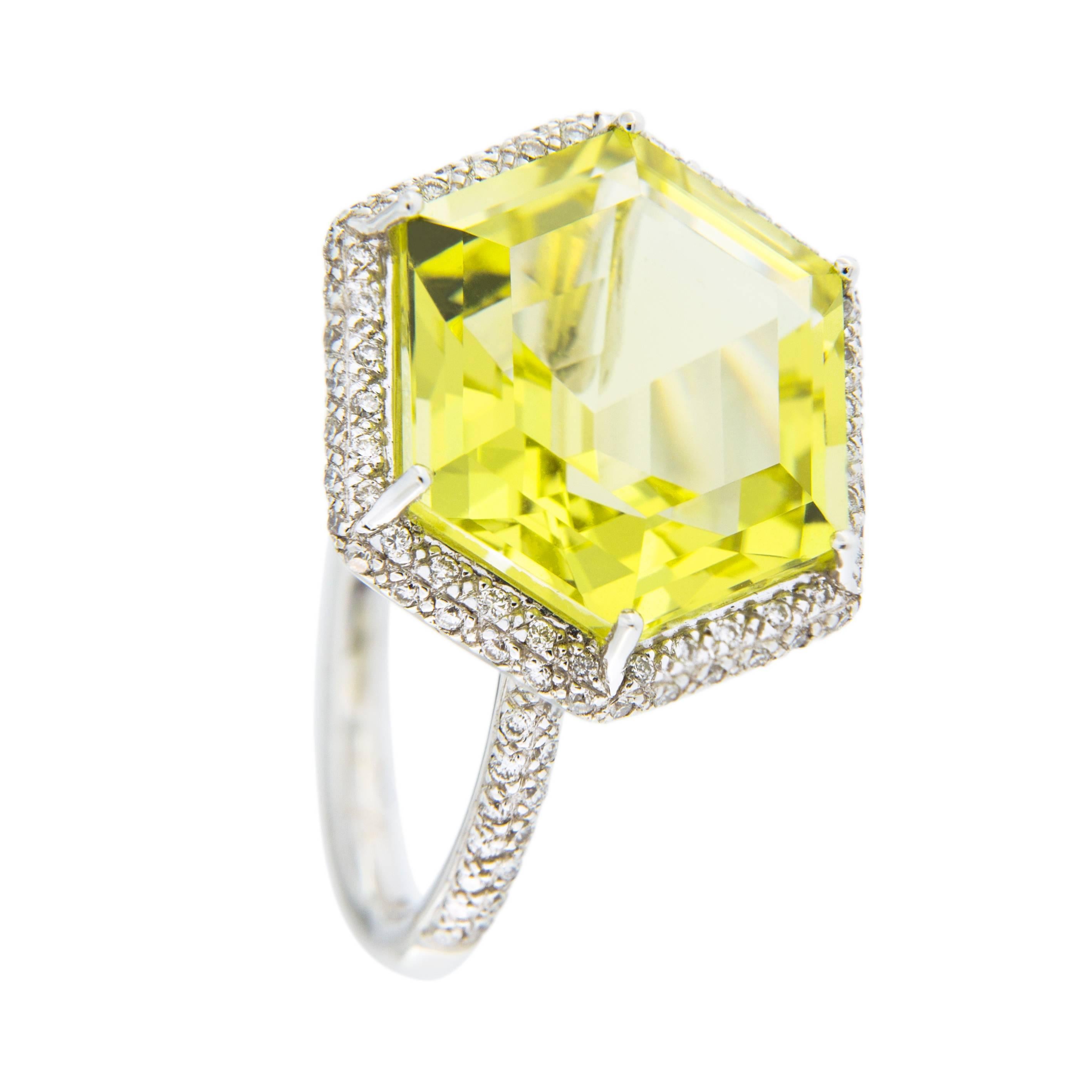 Jona Citrine White Diamond 18 Karat White Gold Solitaire Ring