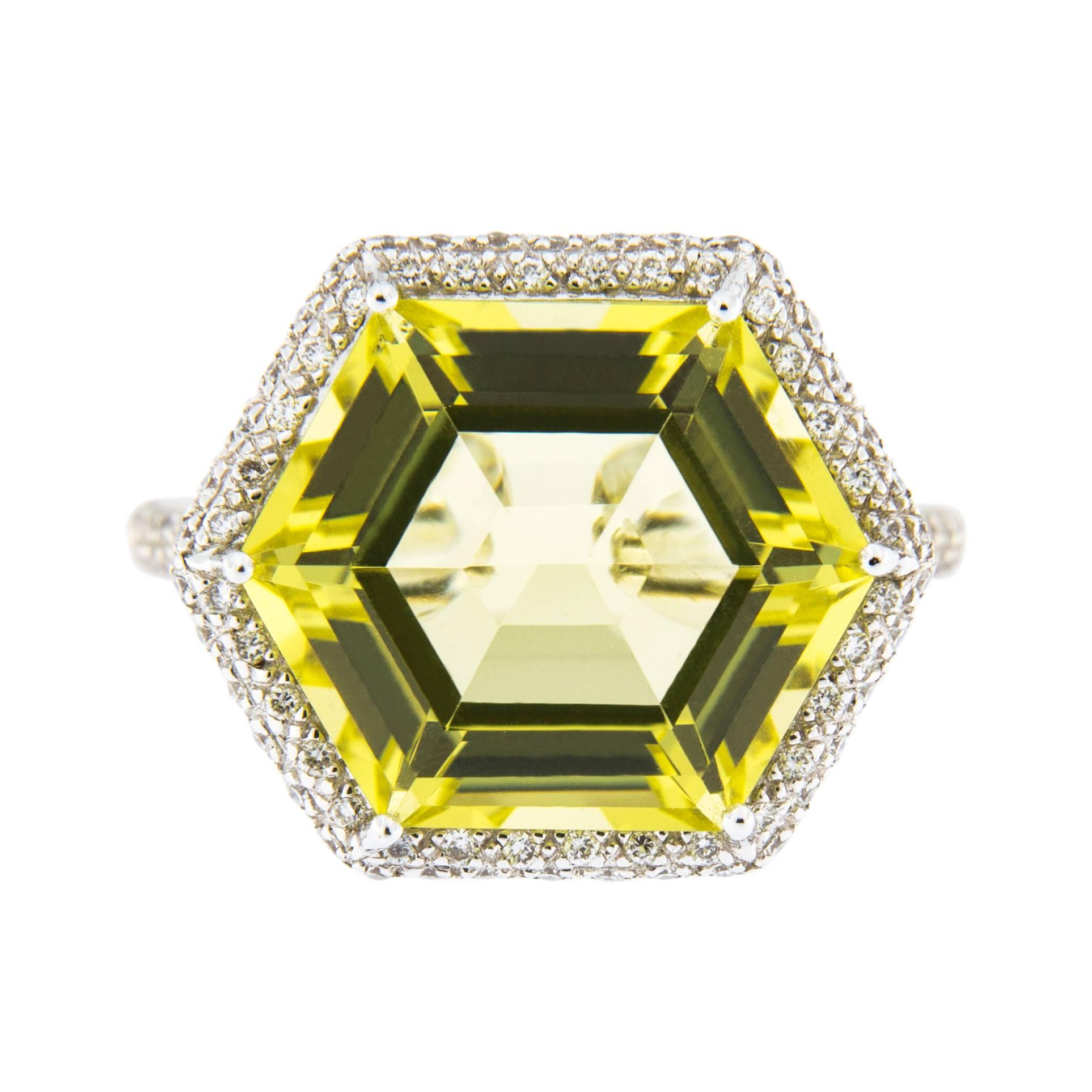 Jona Citrine White Diamond 18 Karat White Gold Solitaire Ring In New Condition In Torino, IT