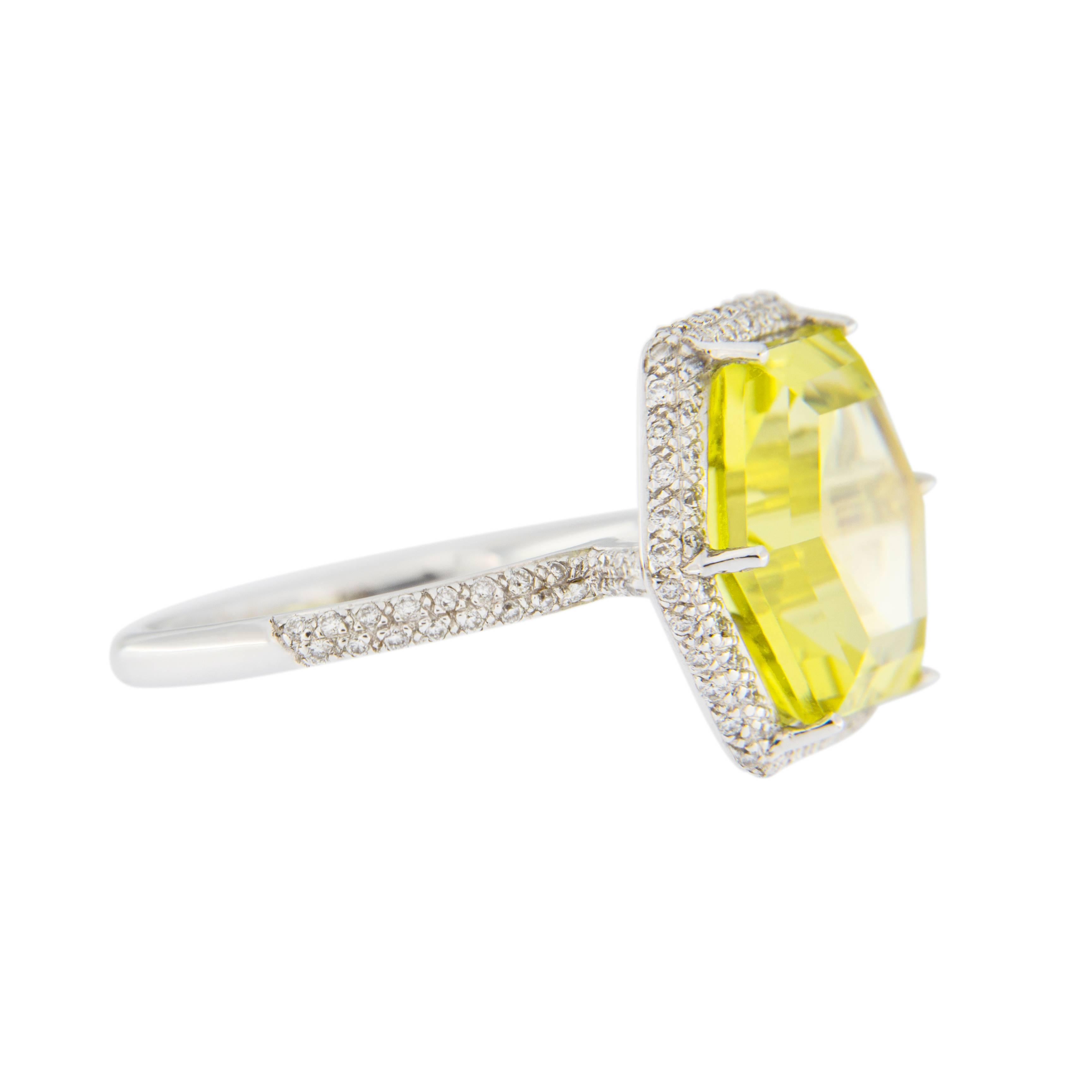 Jona Citrine White Diamond 18 Karat White Gold Solitaire Ring 3