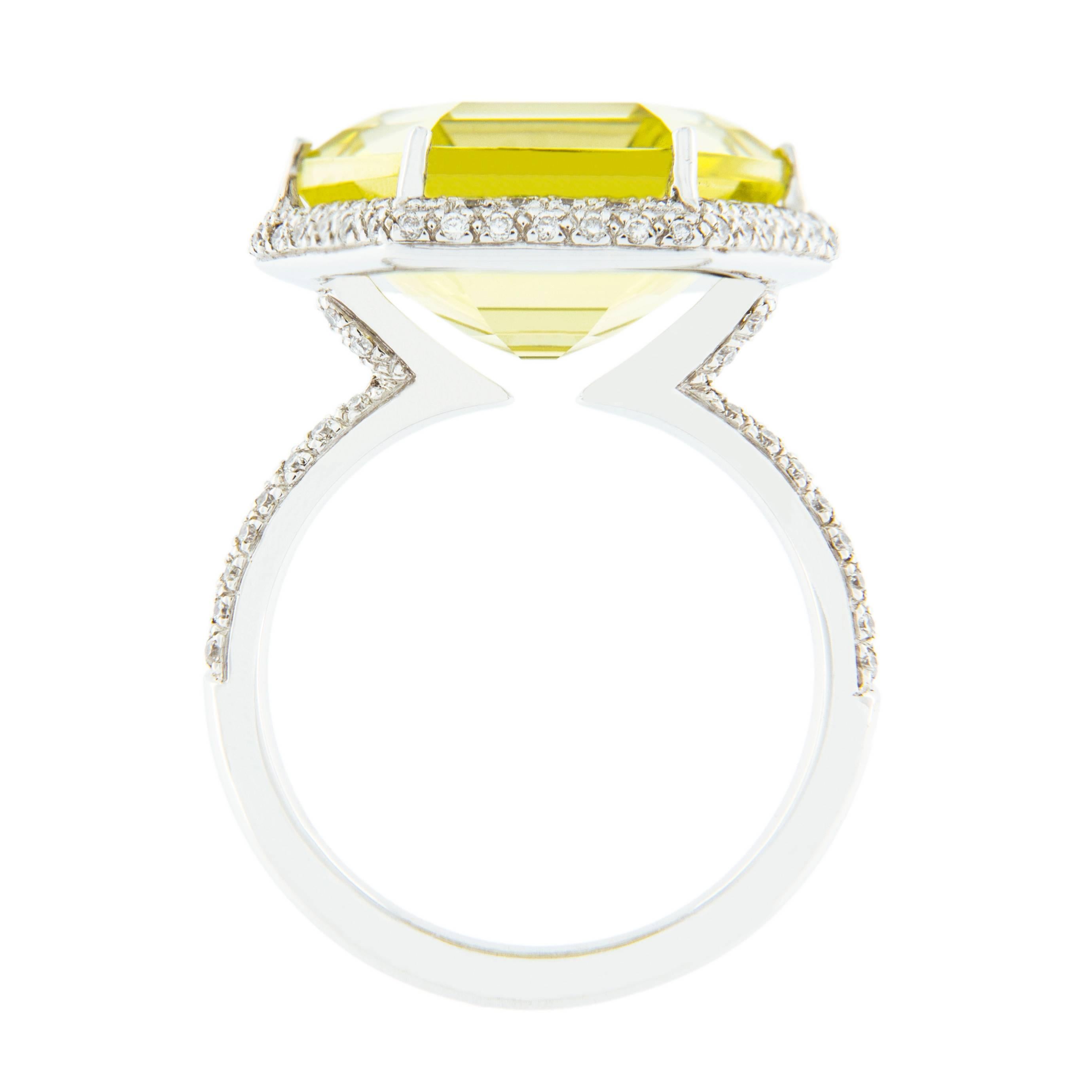 Jona Citrine White Diamond 18 Karat White Gold Solitaire Ring 5