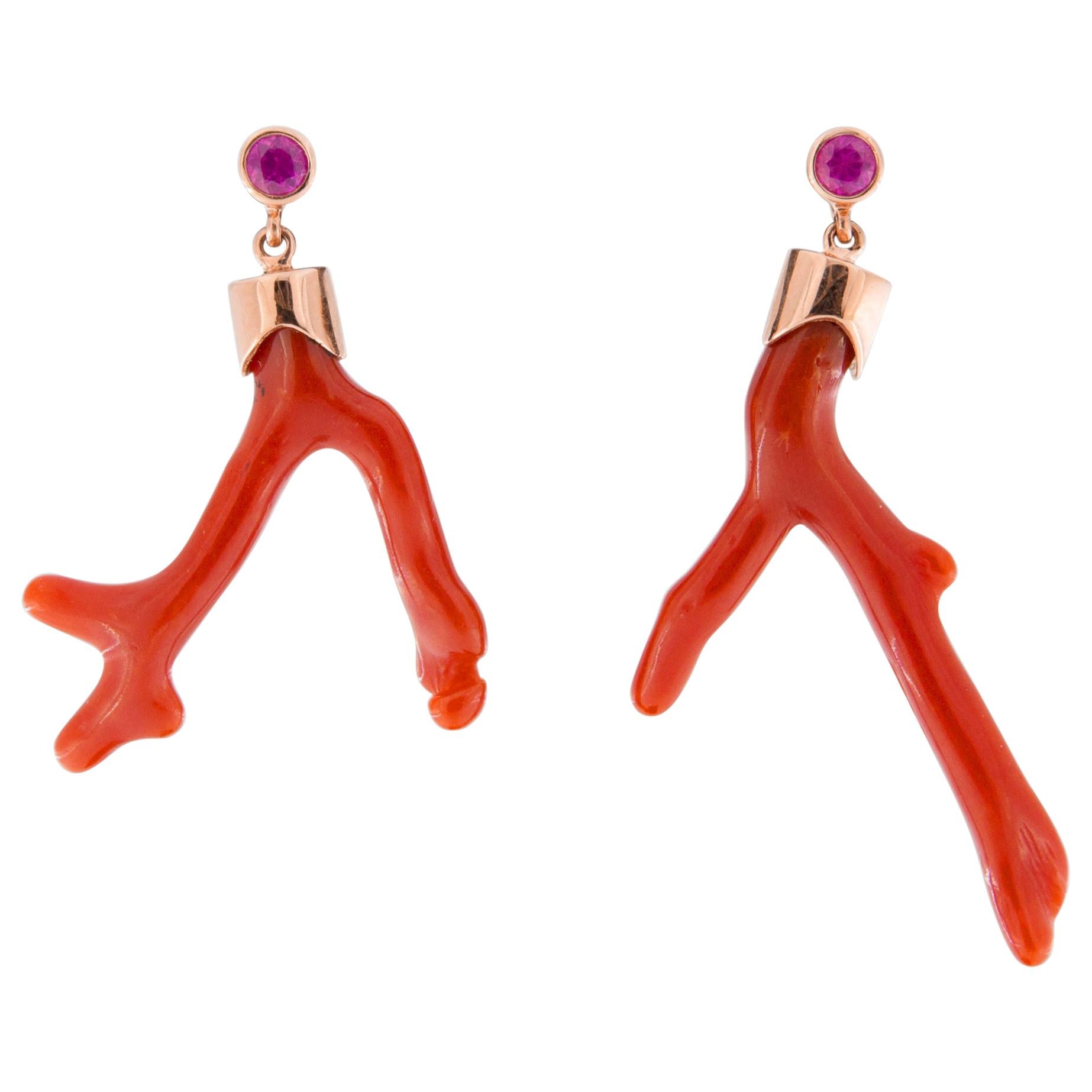 Seychelles 035 ~ Red Branch Coral Hoop Earrings with Metal Choice 