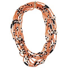 Alex Jona Coral Pearl Onyx Multi Strand Necklace