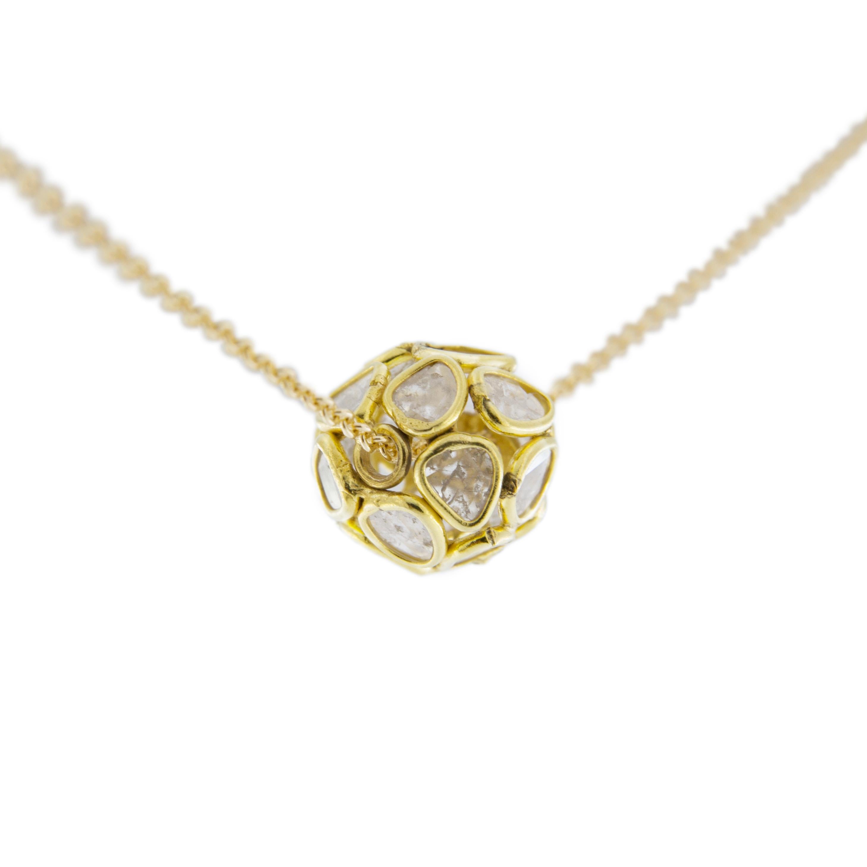 Alex Jona Diamond Slice Bead 18 Karat Yellow Gold Necklace In New Condition For Sale In Torino, IT
