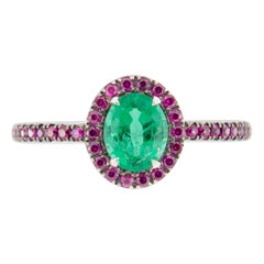 Jona Emerald and Ruby 18 Karat White Gold Solitaire Ring