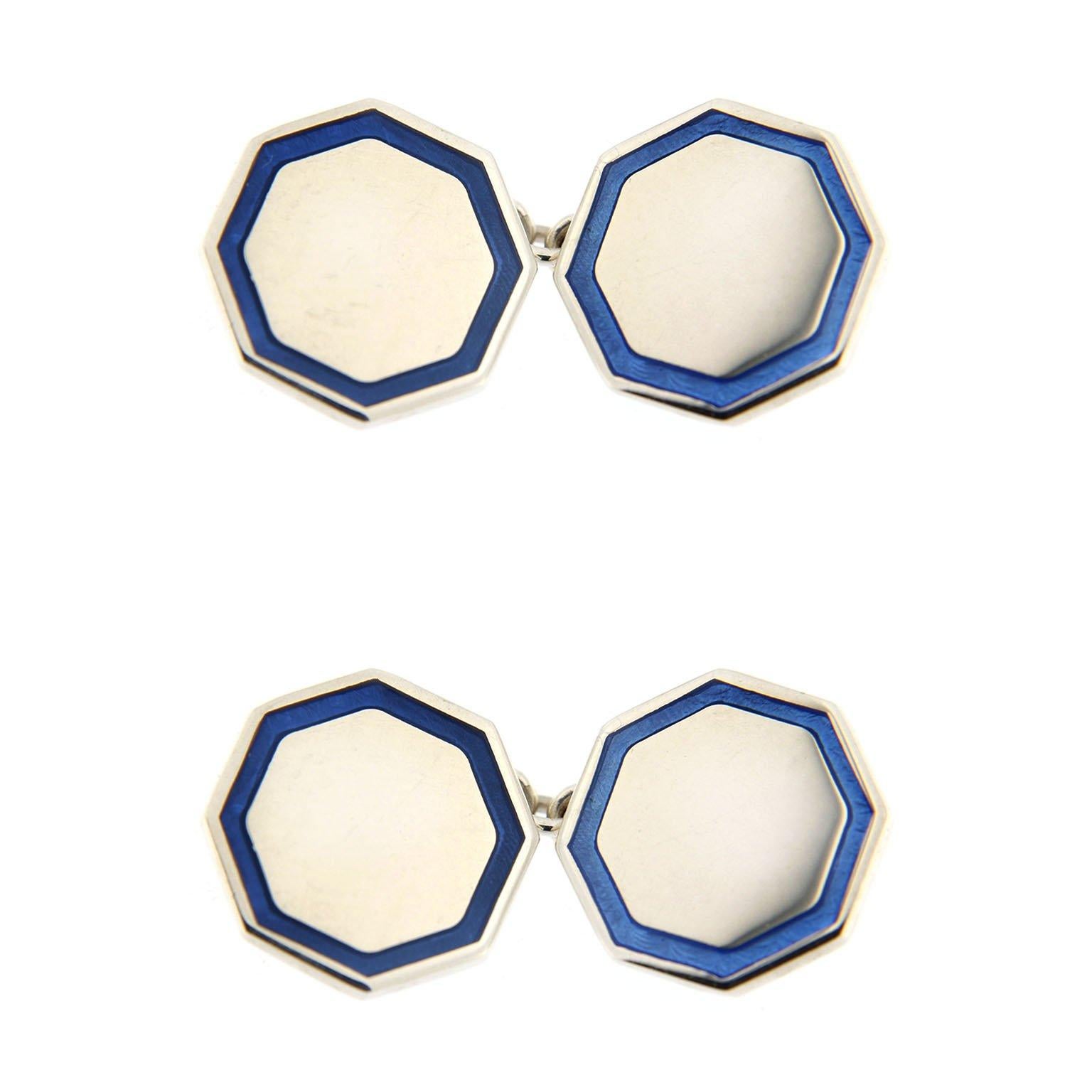 Women's or Men's Jona Enamel Octagonal Sterling Silver Cufflinks