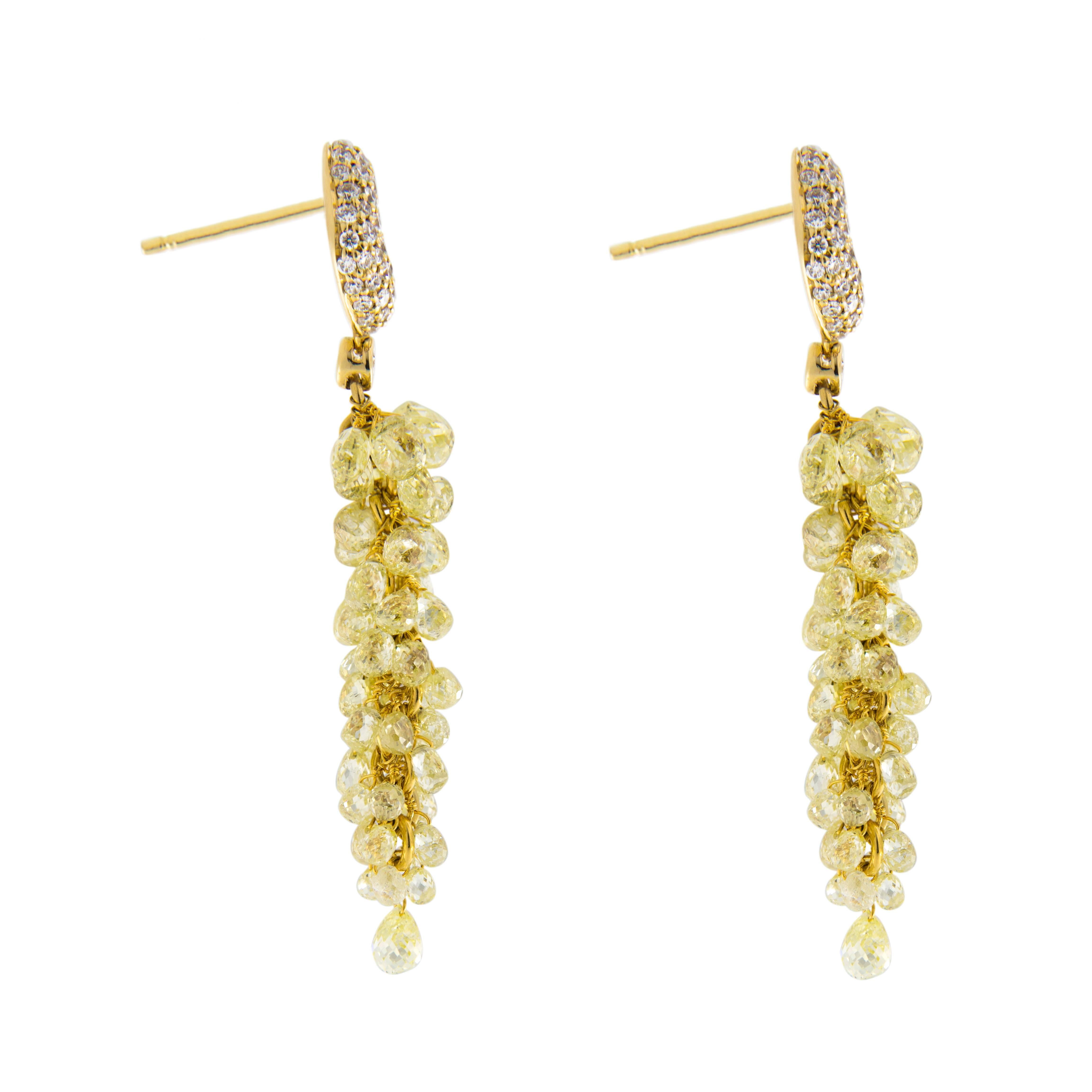 Jona Fancy Yellow Diamond 18 Karat Yellow Gold Cluster Earrings In New Condition In Torino, IT