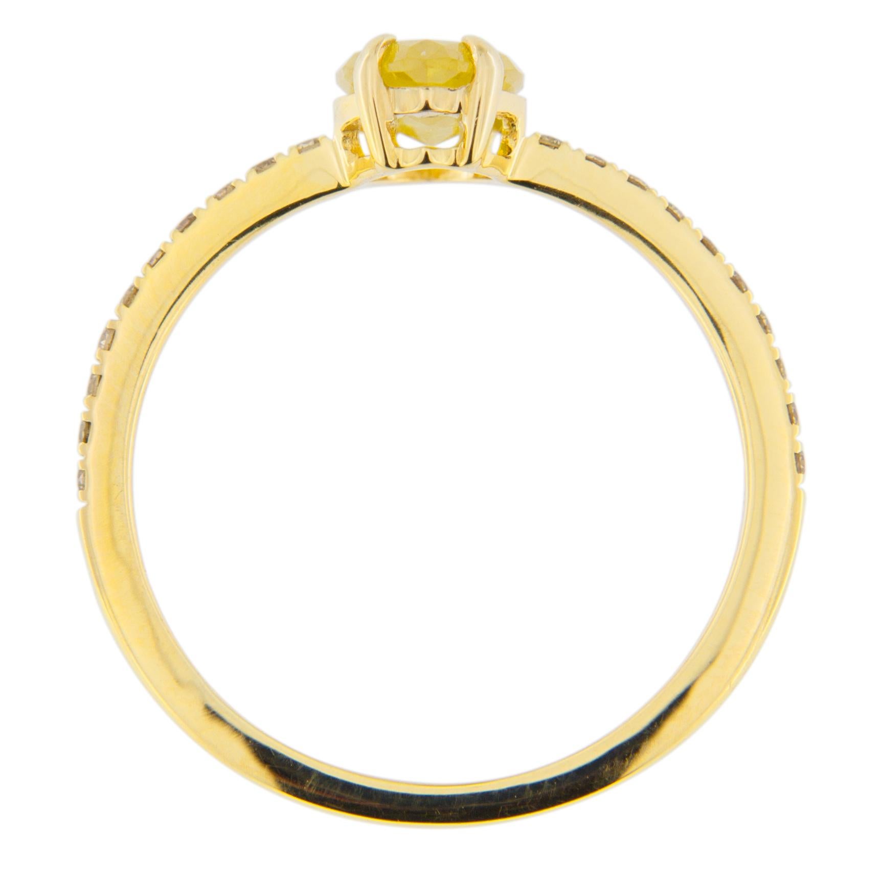 Jona Fancy Yellow Diamond and Brown Diamond 18 Karat Yellow Gold Solitaire Ring 1
