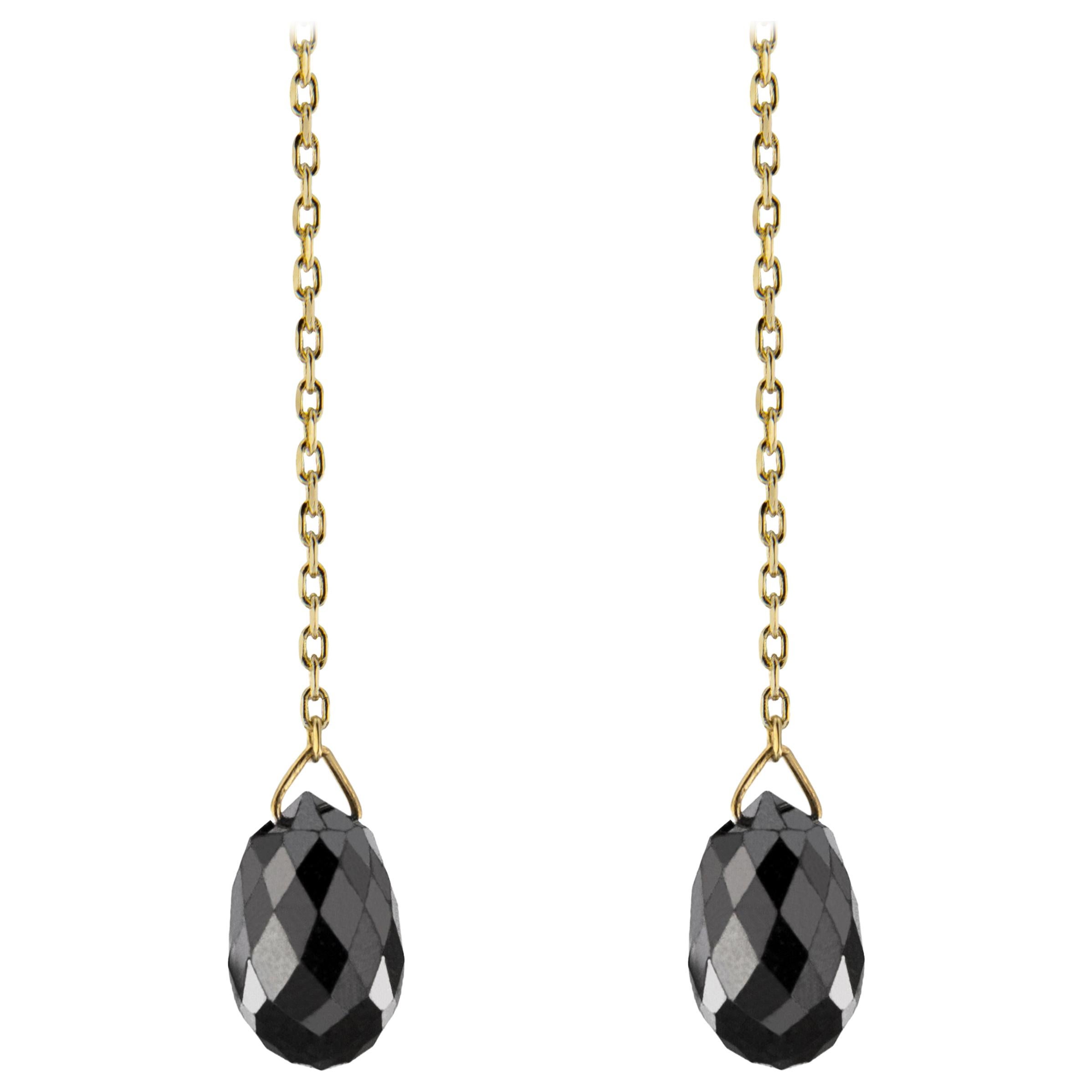 Schwebende schwarze Diamant-Ohrringe aus 18 Karat Gelbgold von Jona (Rundschliff) im Angebot