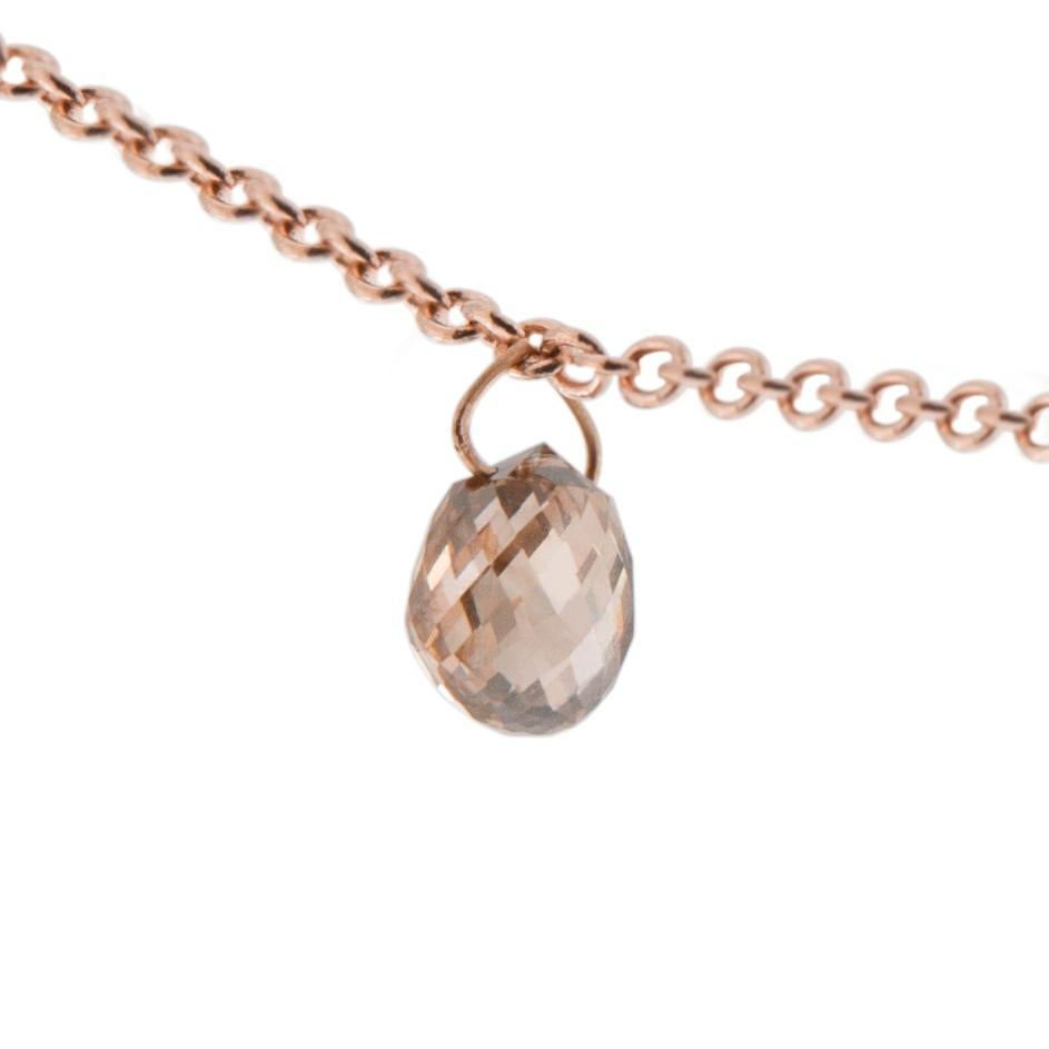 Round Cut Alex Jona Floating Brown Briolette Diamond 18 Karat Rose Gold Necklace For Sale
