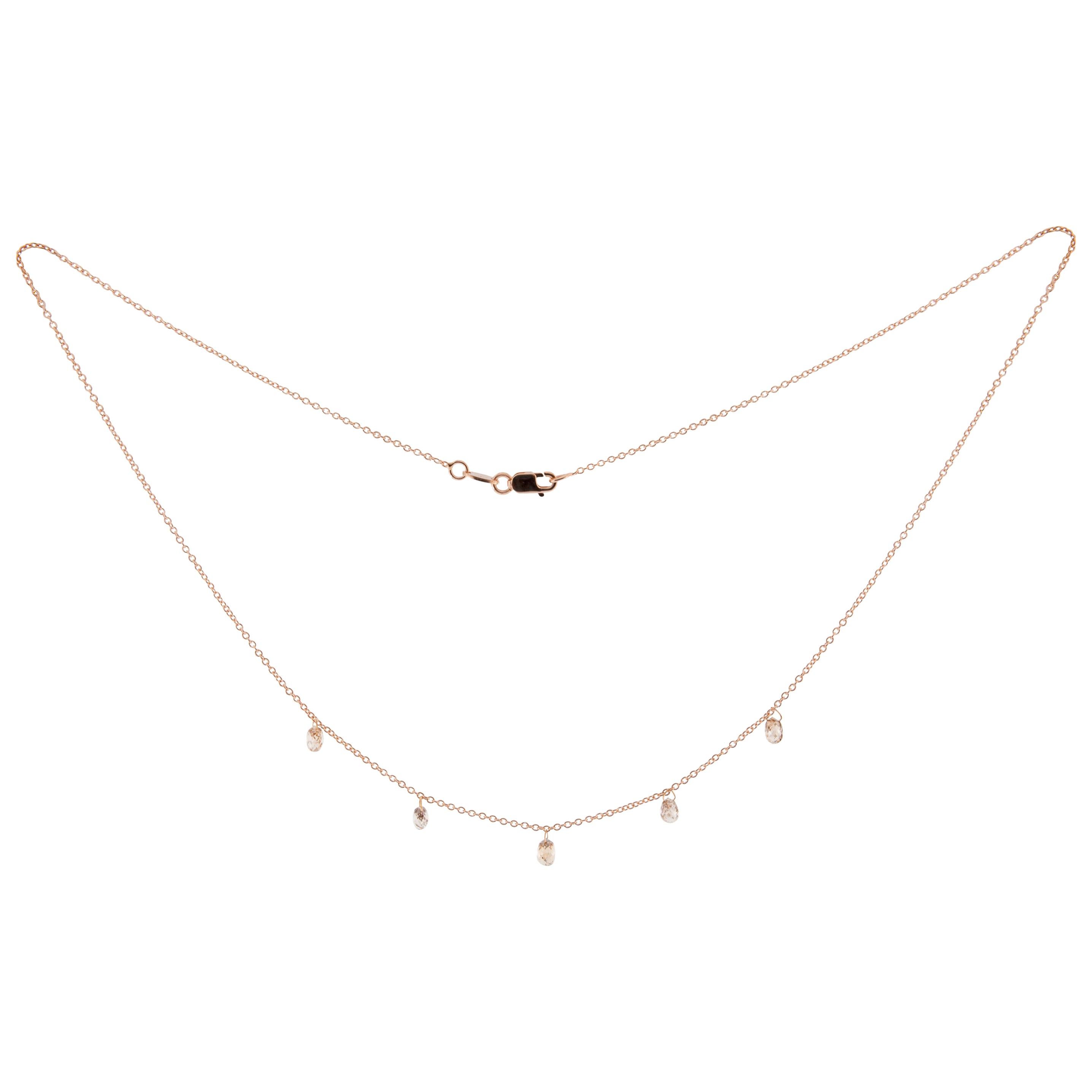 Alex Jona Floating Brown Briolette Diamond 18 Karat Rose Gold Necklace For Sale