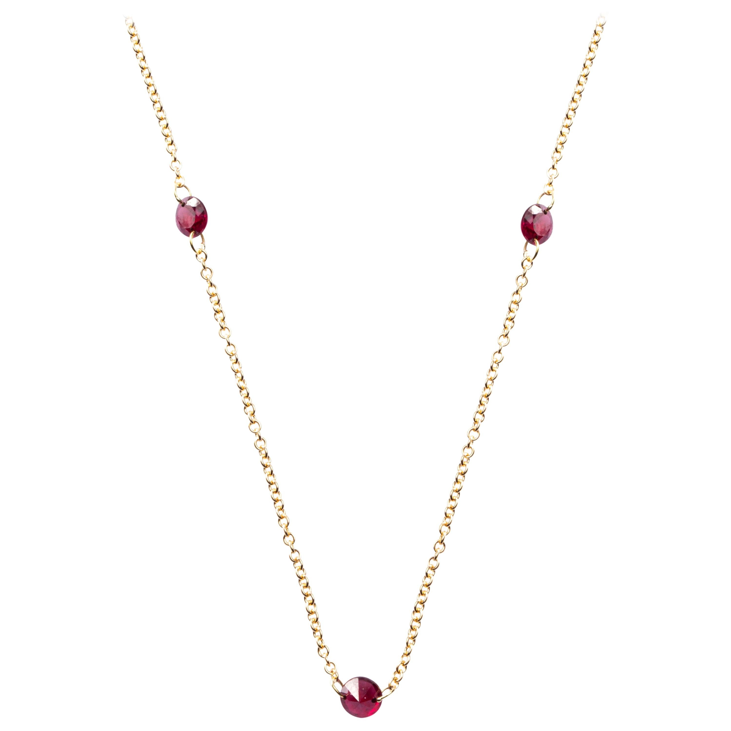Alex Jona Floating Ruby 18 Karat Yellow Gold Chain Necklace For Sale