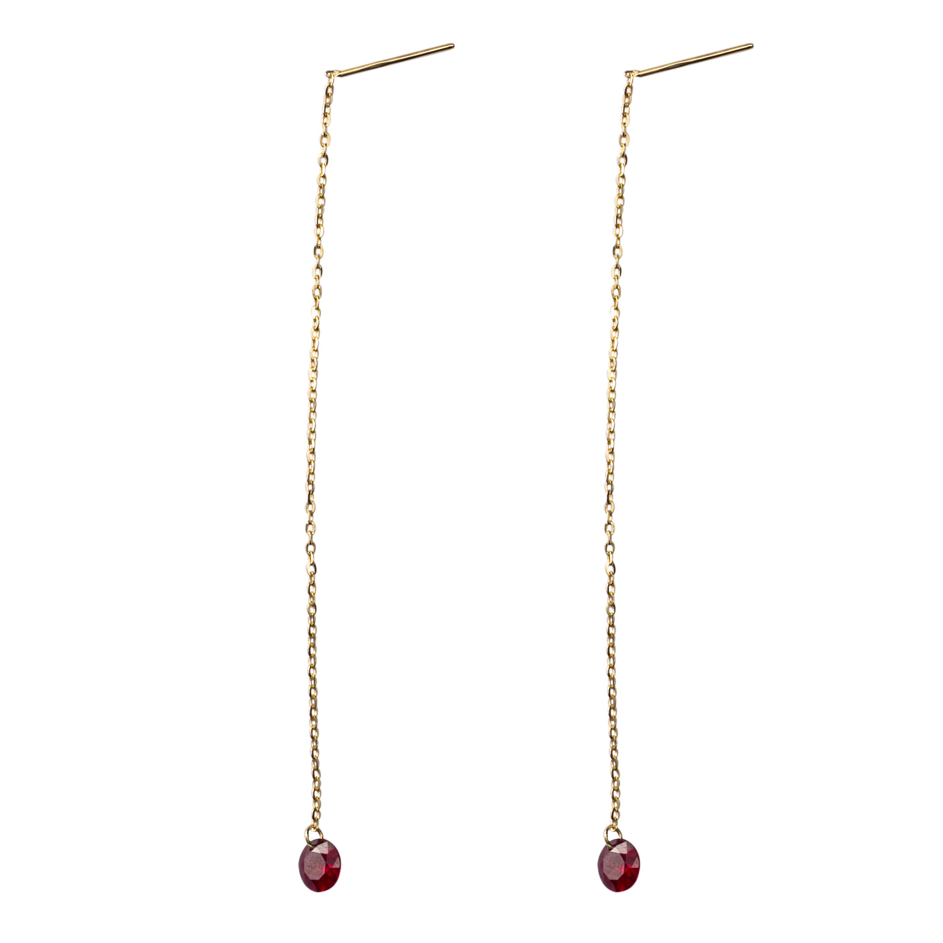 Taille ronde Alex Jona, boucles d'oreilles flottantes en or jaune 18 carats et rubis en vente