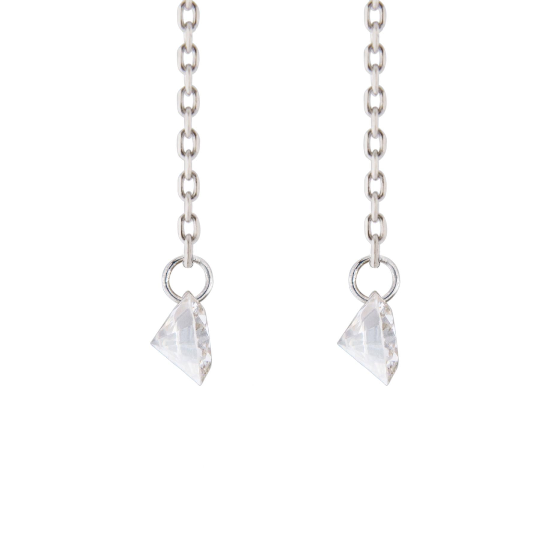 Women's or Men's Alex Jona Floating White Diamond 18 Karat White Gold Earrings For Sale