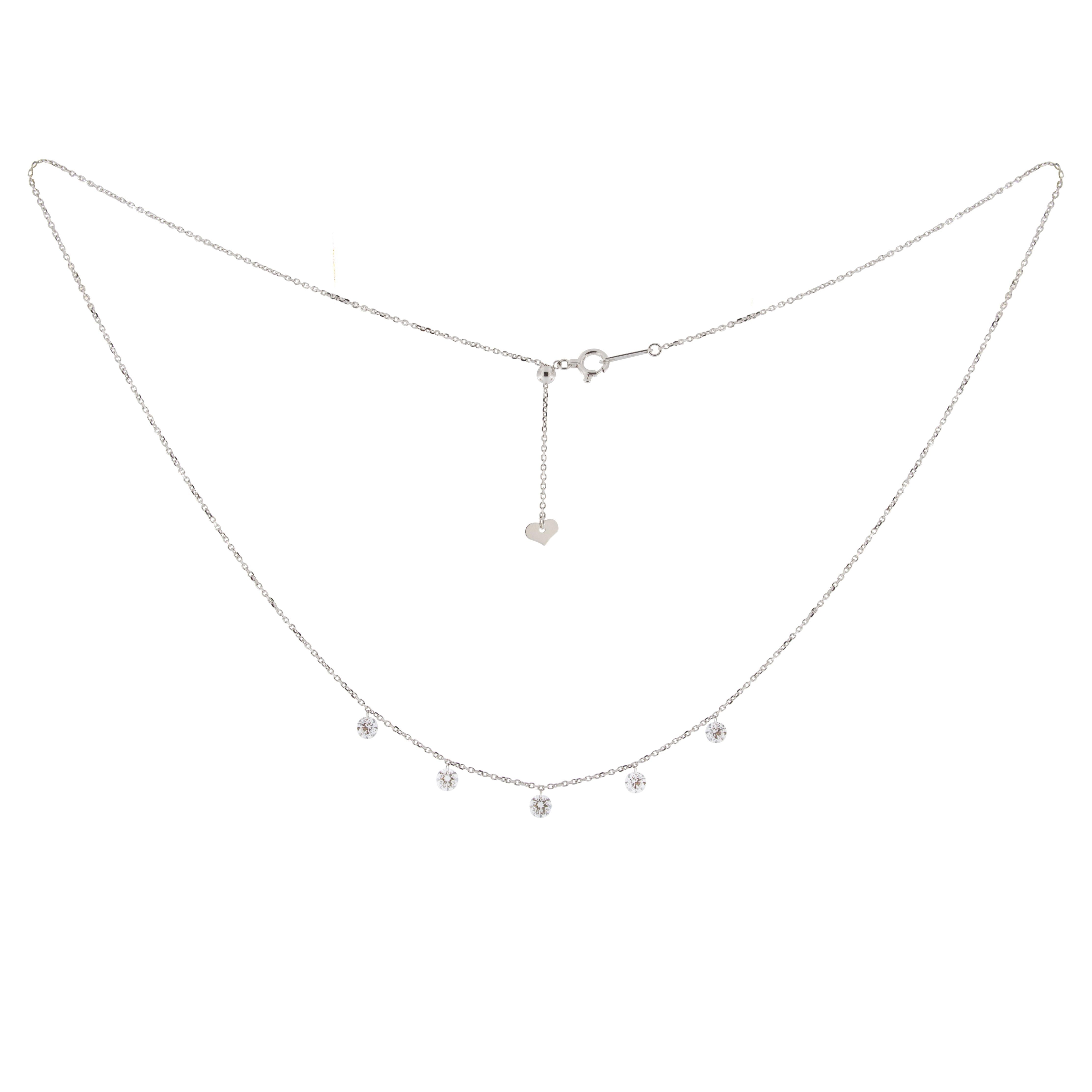 Jona Floating White Diamond 18 Karat White Gold Necklace (Rundschliff)