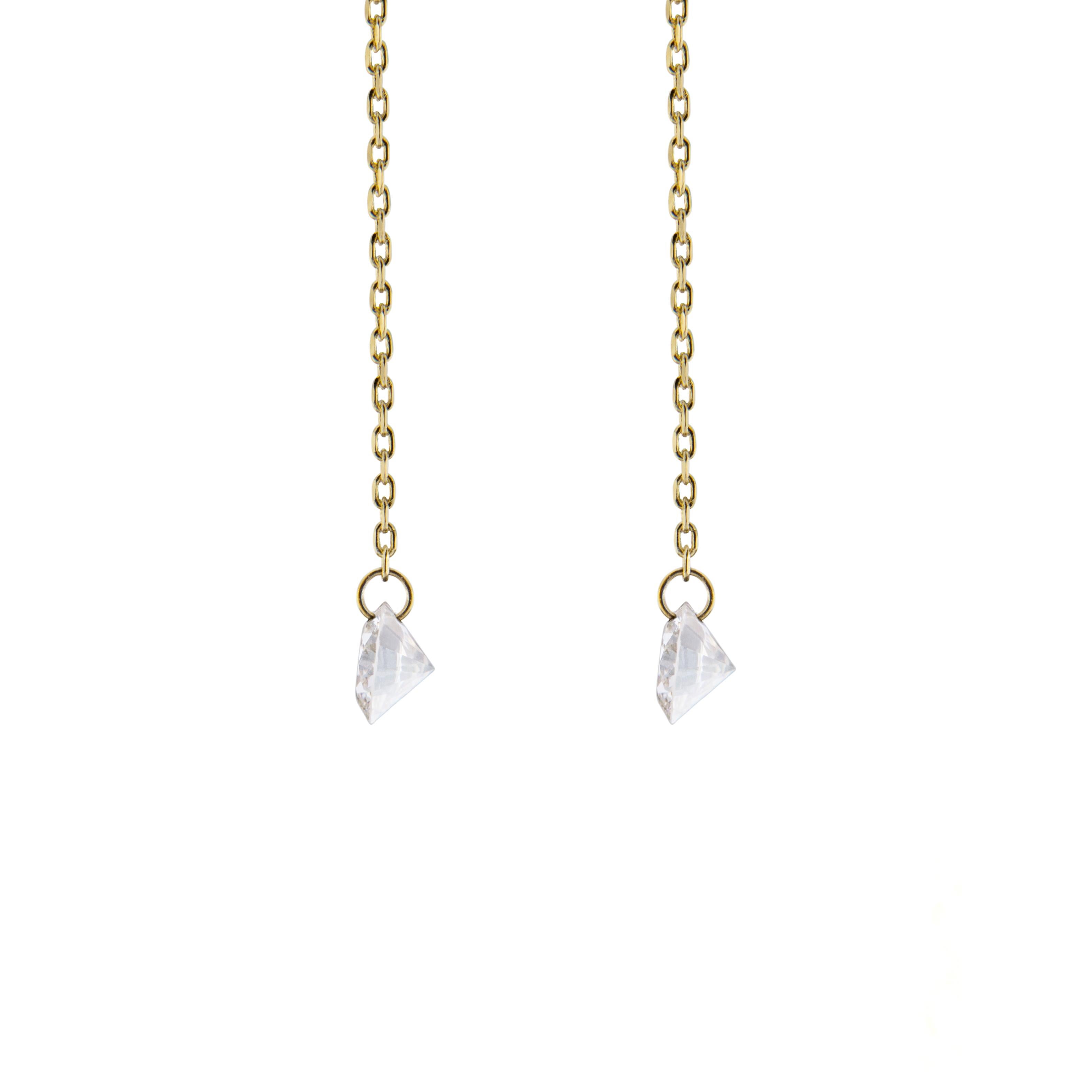 Round Cut Alex Jona Floating White Diamond 18 Karat Yellow Gold Earrings For Sale