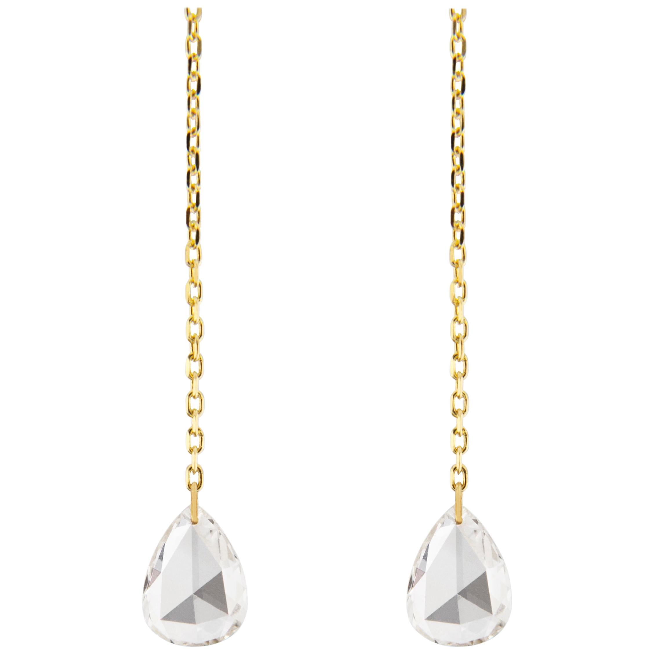 Jona Floating White Diamond 18 Karat Yellow Gold Earrings