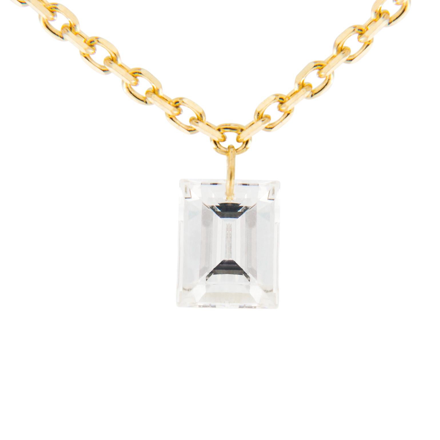 Baguette Cut Alex Jona Floating White Diamond 18 Karat Yellow Gold Necklace
