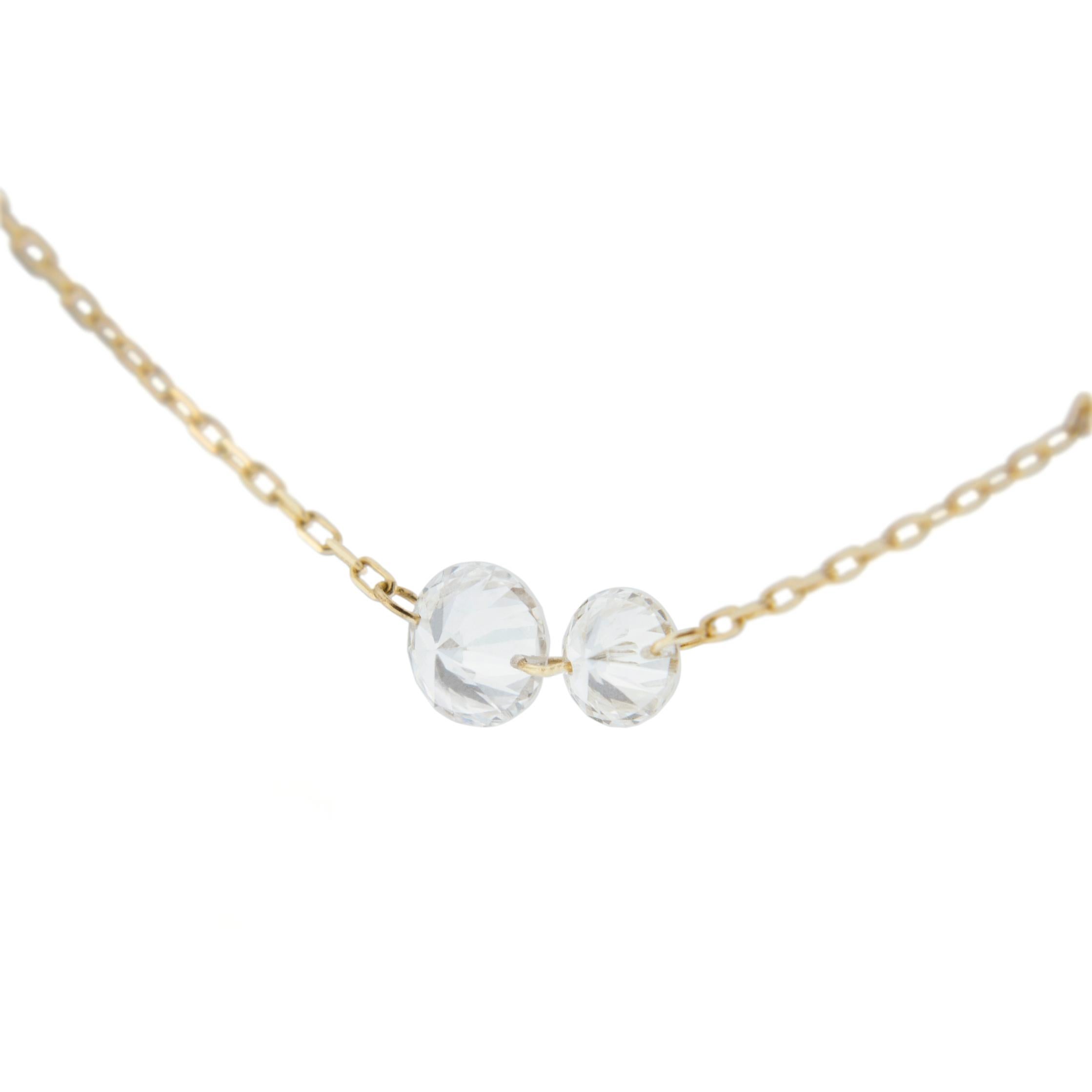 Women's or Men's Jona Floating White Diamond 18 Karat Yellow Gold Necklace