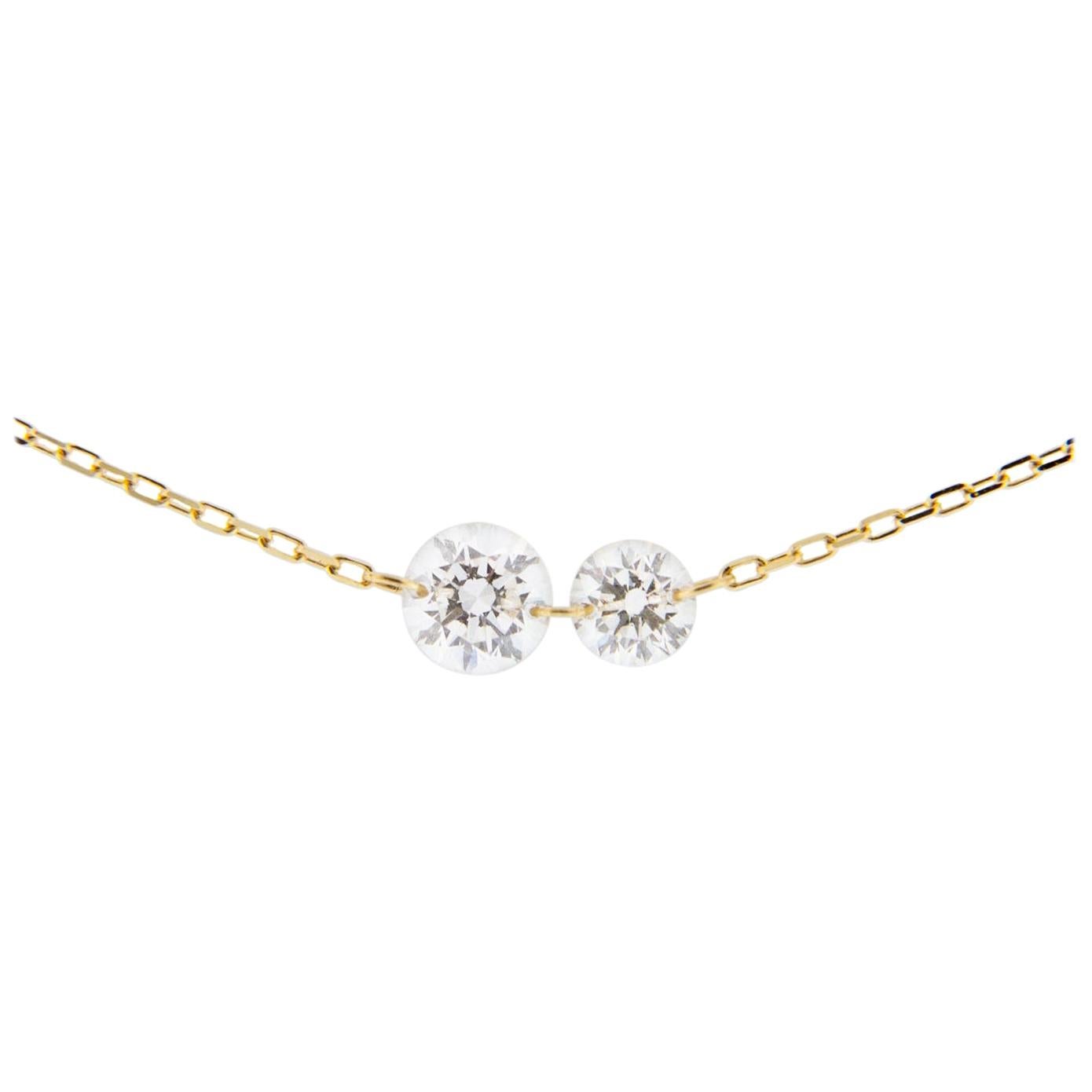 Jona Floating White Diamond 18 Karat Yellow Gold Necklace