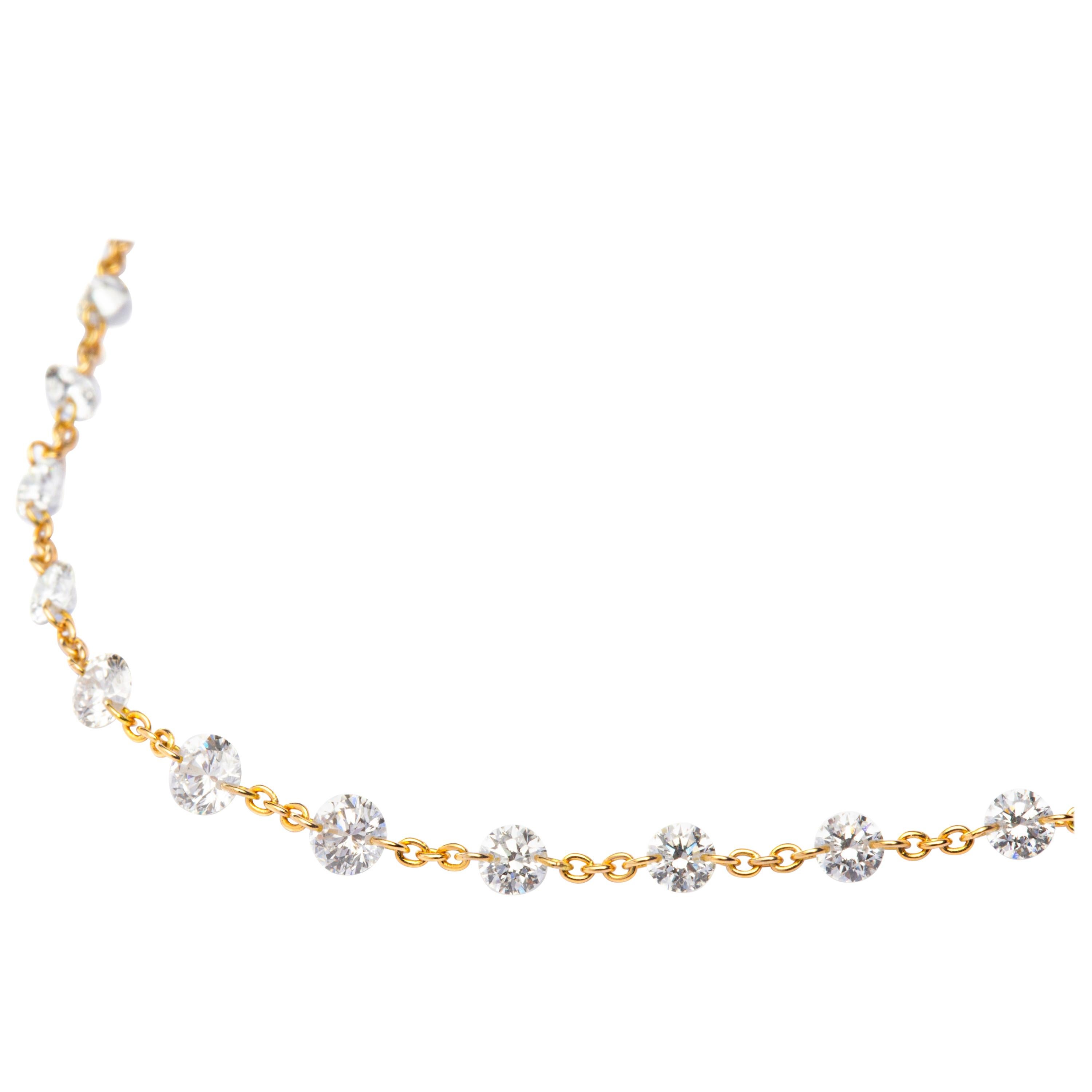 Alex Jona Schwebende Weißdiamant-Halskette aus 18 Karat Gelbgold im Angebot