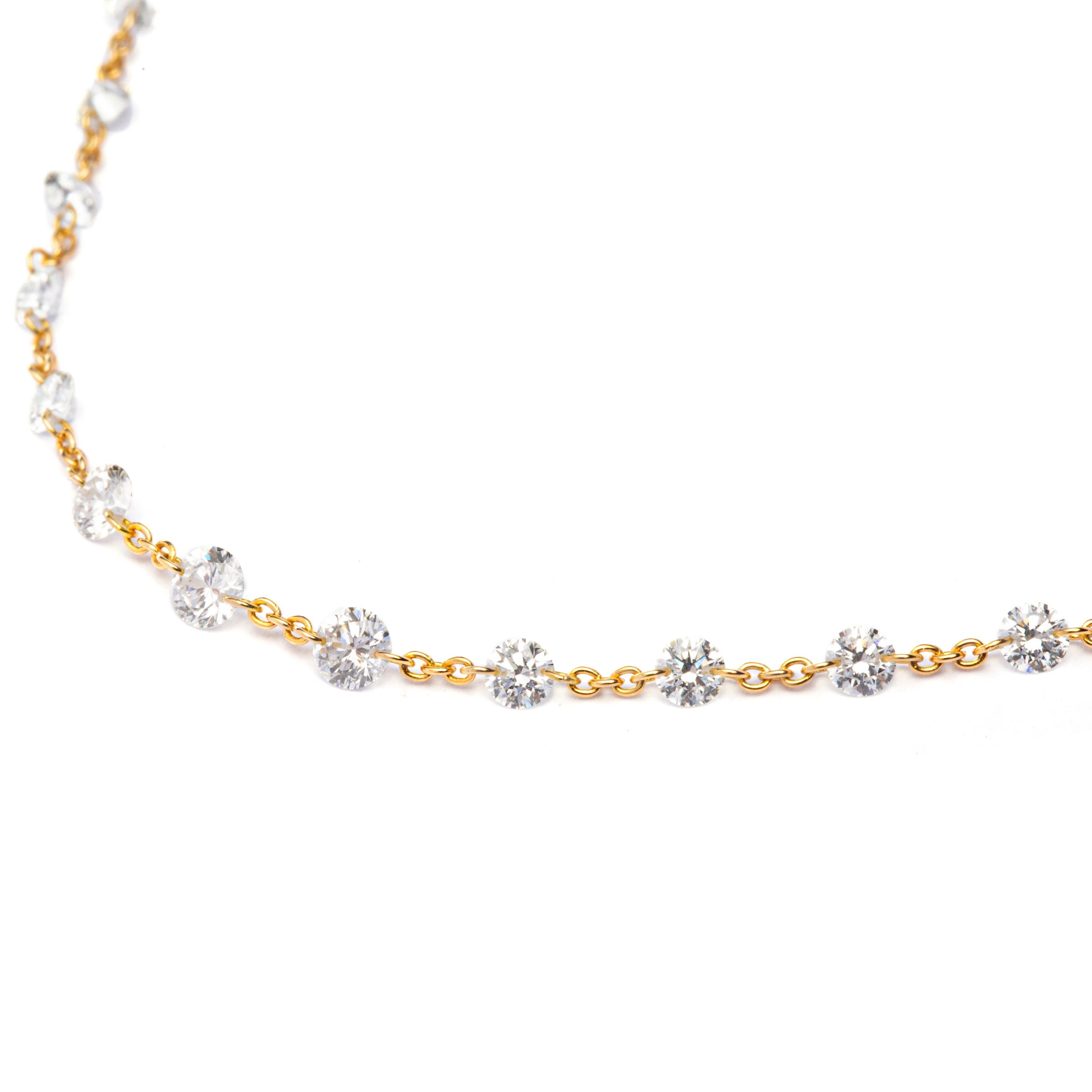 Round Cut Alex Jona Floating White Diamond 18 Karat Yellow Gold Necklace For Sale