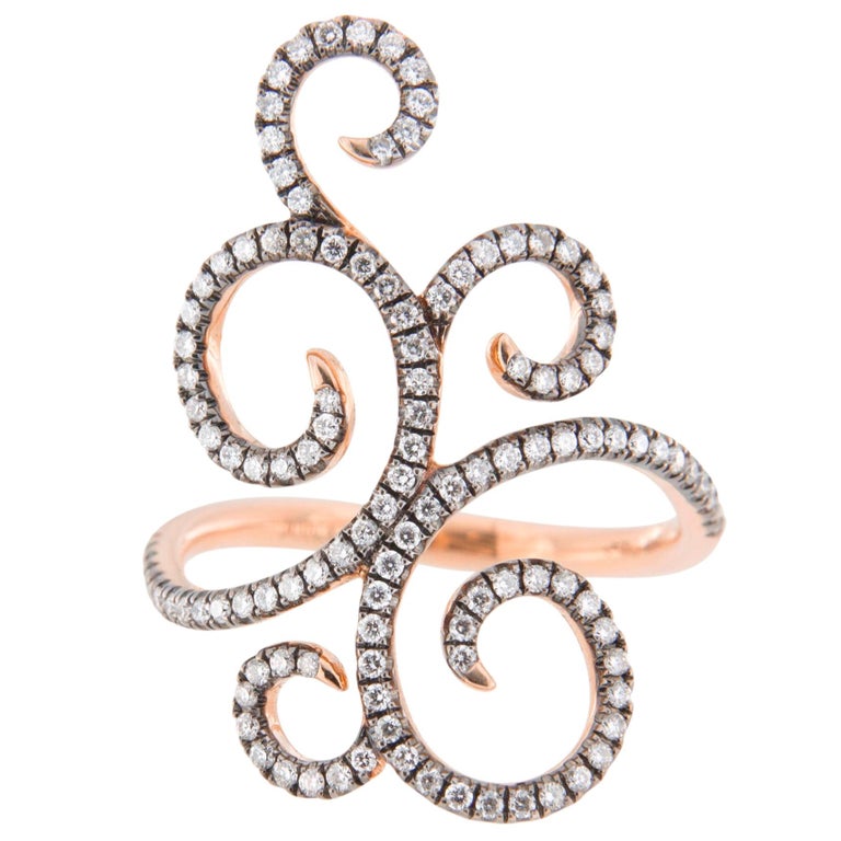 Jona Ghirigori White Diamond 18 Karat Pink Gold Ring For Sale at 1stdibs