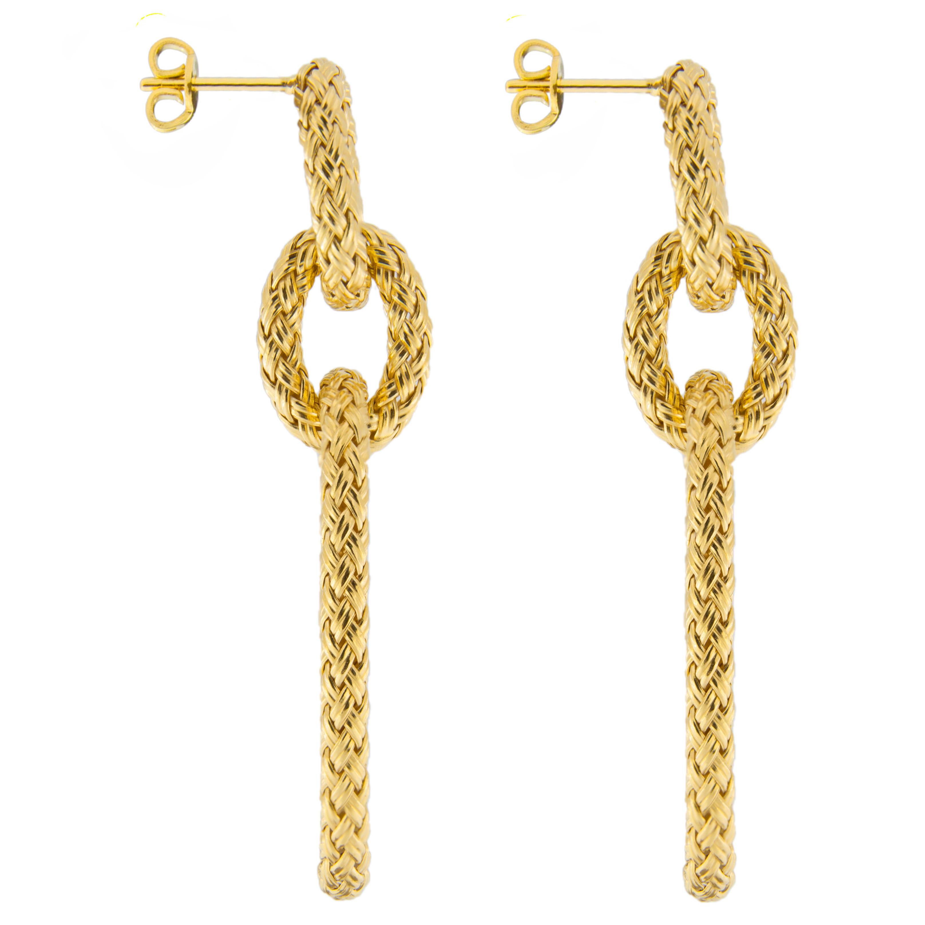 Jona Gold-Plated Sterling Silver Basket Weave Pendant Earrings In New Condition In Torino, IT