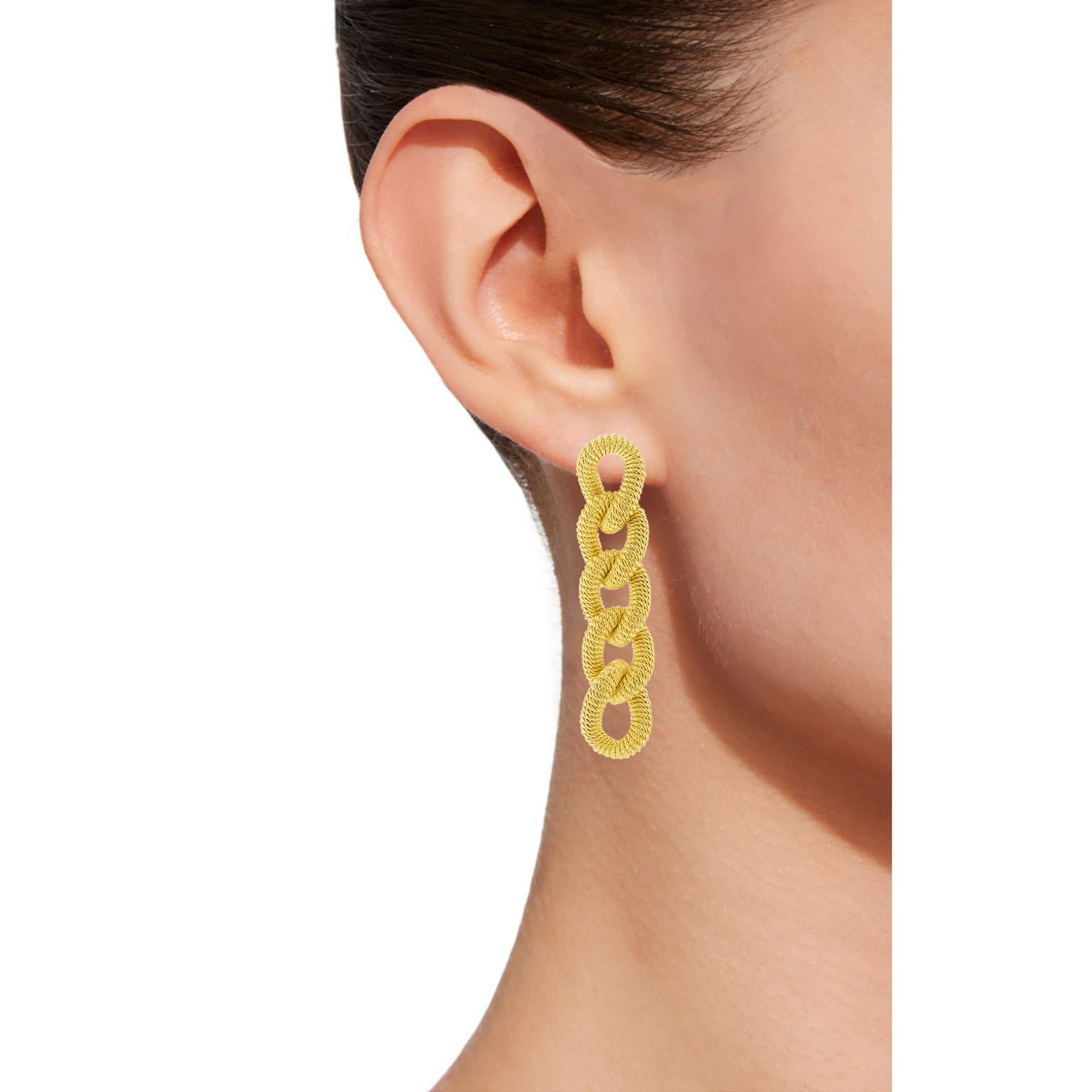 Jona design collection, hand crafted in Italy, gold-plated sterling silver twisted wire curb link ear pendants. 
Dimensions: H 1.9 in / 4.39 cm X W 0.40 in / 10 mm X D 0.22 in / 5.65 mm
Weight: 8.7 g
All Jona jewelry is new and has never been