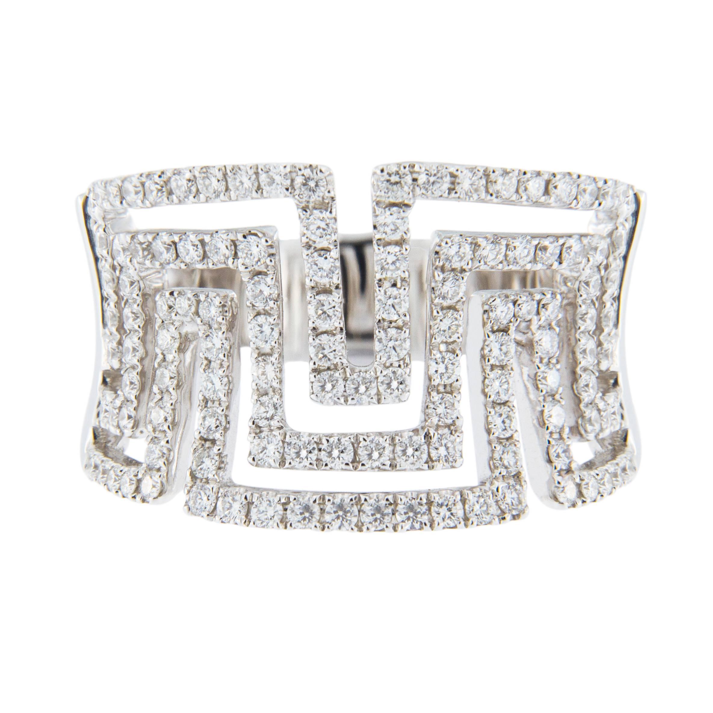 Jona Greek Key White Diamond 18 Karat White Gold Band Ring In New Condition In Torino, IT