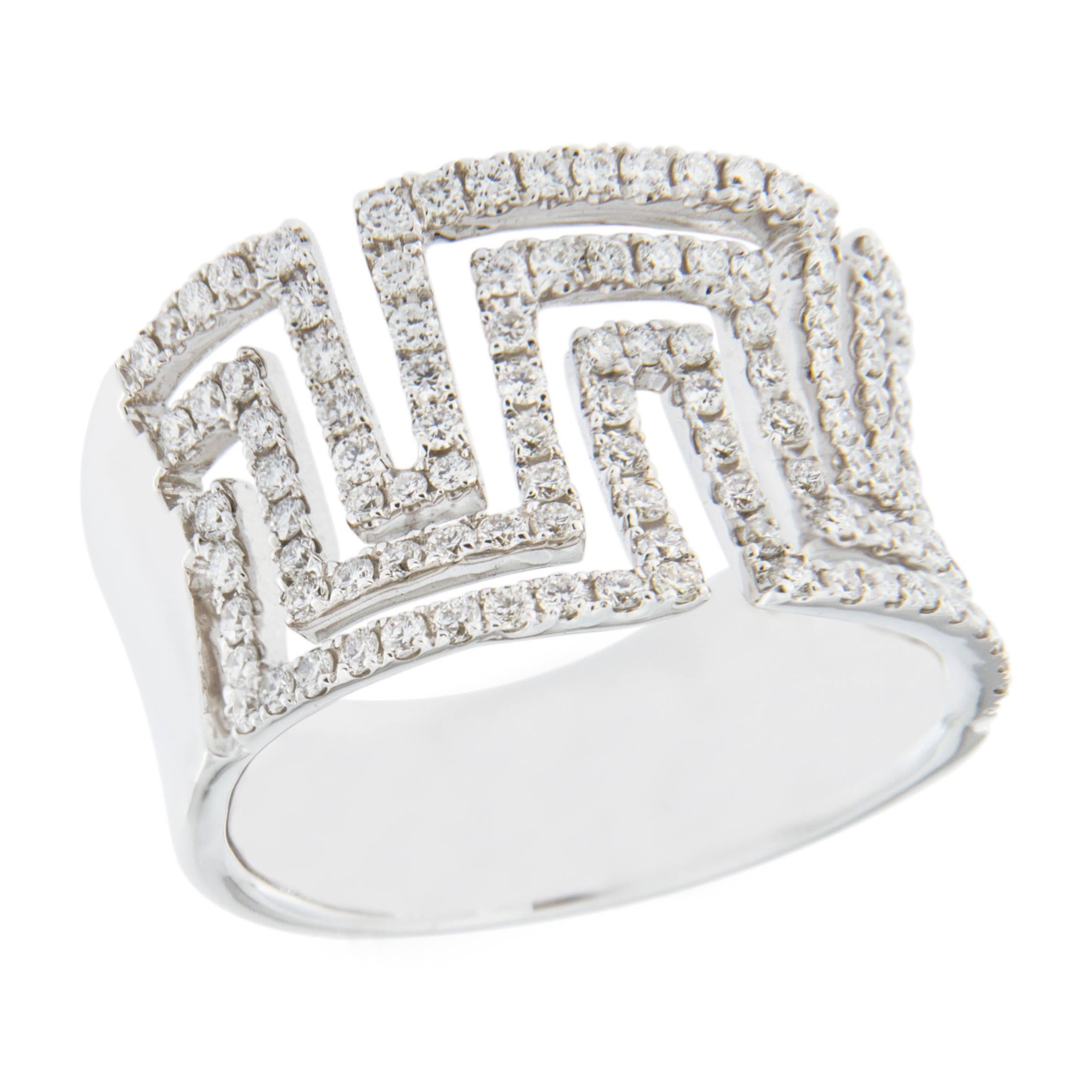 Women's Jona Greek Key White Diamond 18 Karat White Gold Band Ring