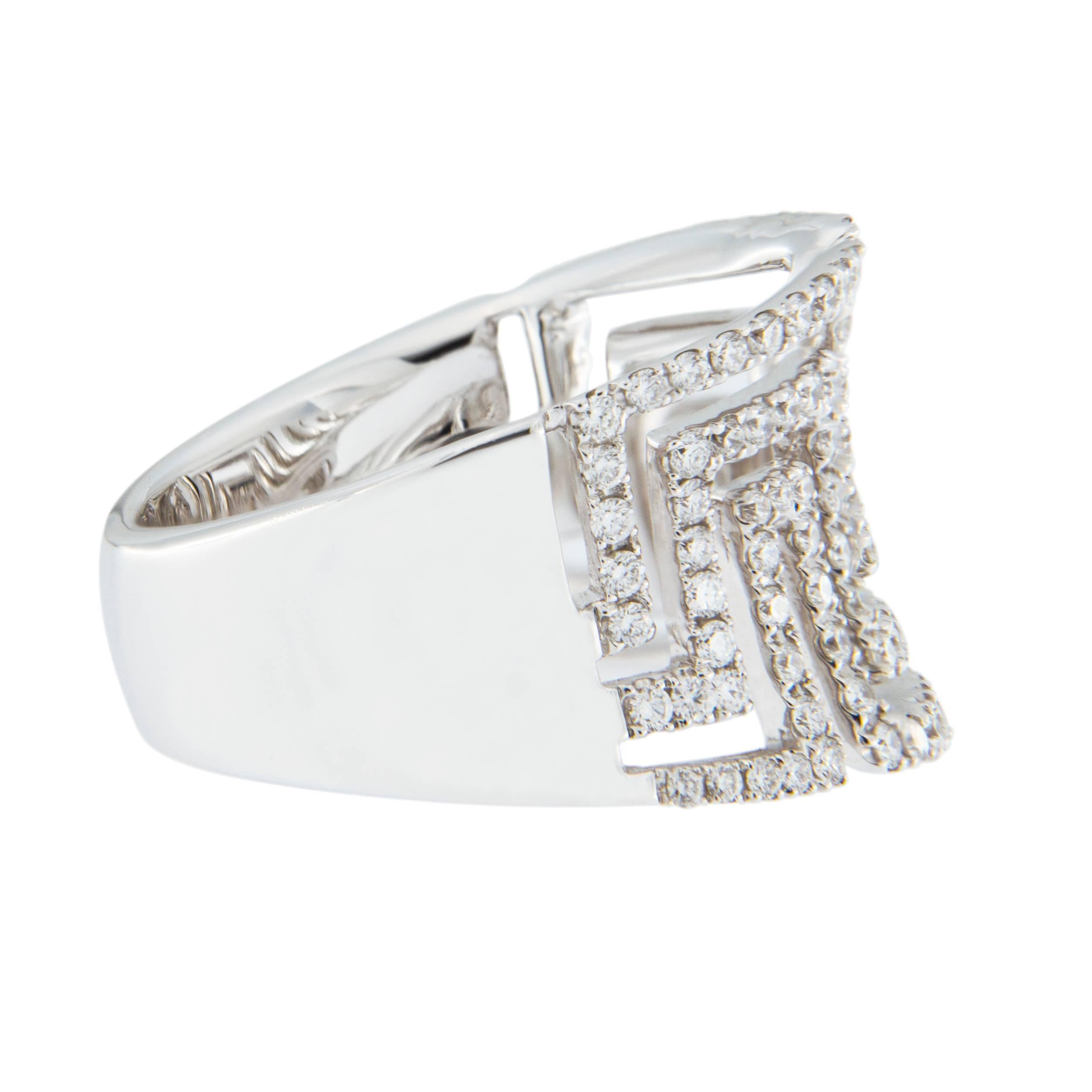 Jona Greek Key White Diamond 18 Karat White Gold Band Ring 1
