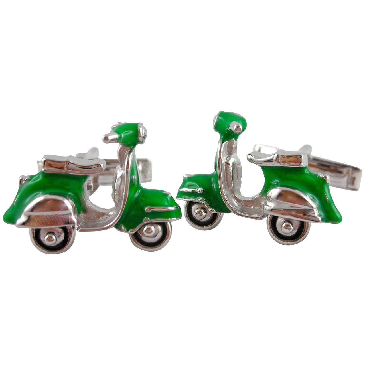 Jona Green Enamel Silver Scooter Cufflinks