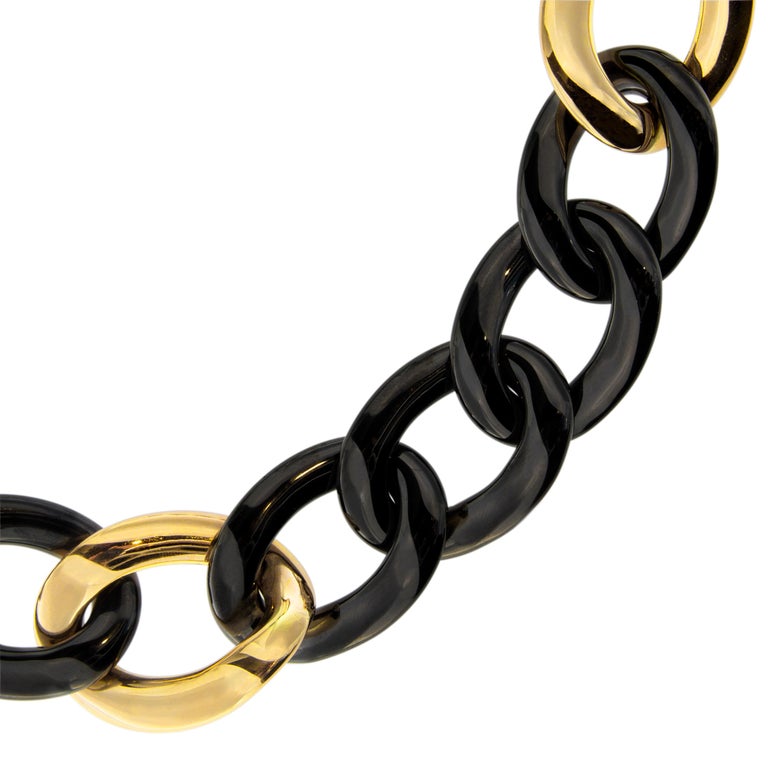 Contemporary Alex Jona High-Tech Black Ceramic 18 Karat Rose Gold Curb-Link Necklace For Sale