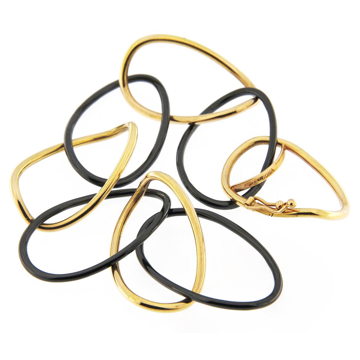Women's Jona High-Tech Black Ceramic 18 Karat Yellow Gold Groumette Link Bracelet