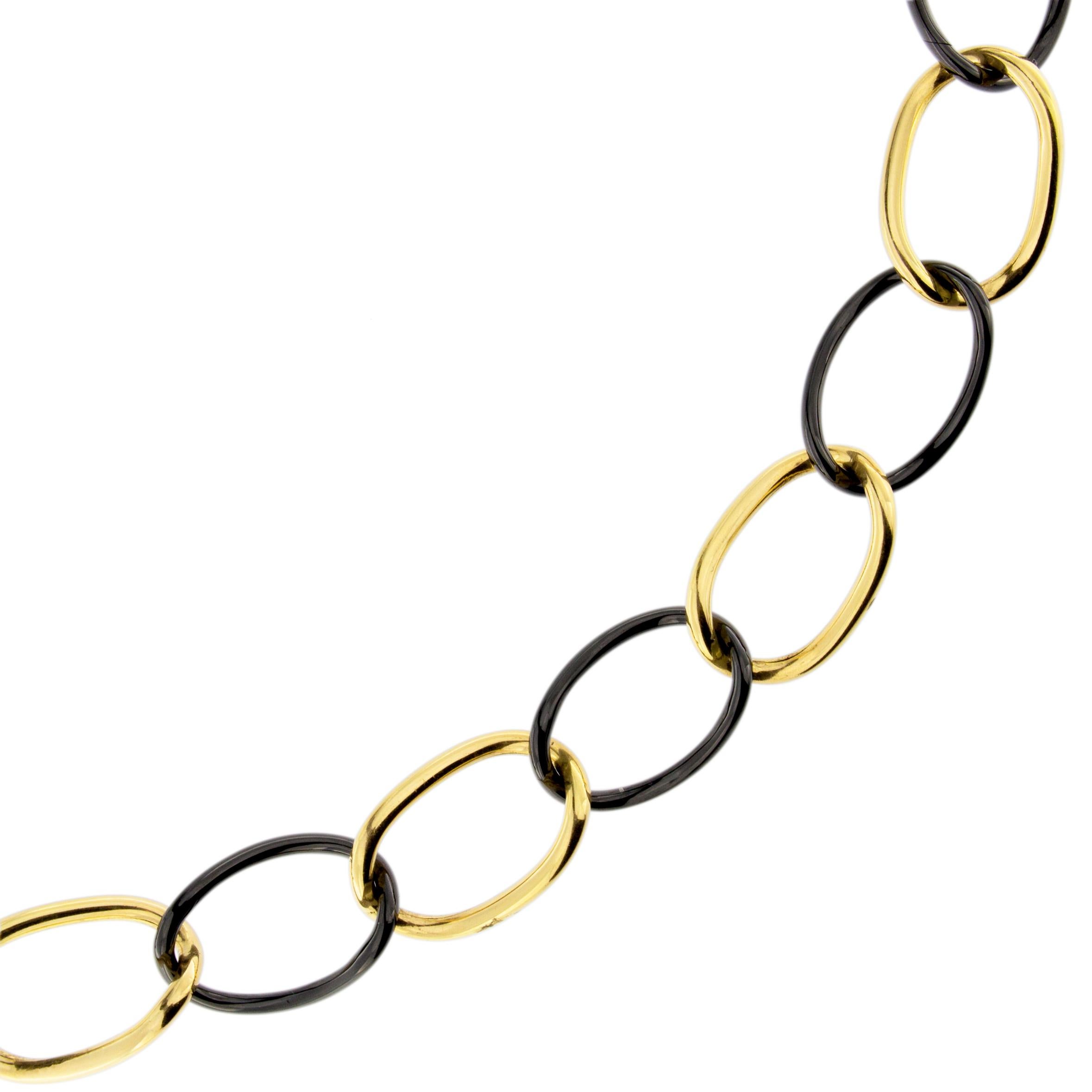 Jona High-Tech Black Ceramic Yellow Gold Curb-Link Necklace In New Condition In Torino, IT