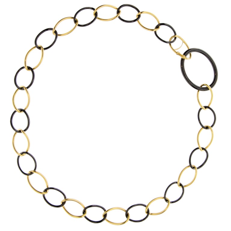 Alex Jona High-Tech Black Ceramic Yellow Gold Curb-Link Necklace In New Condition For Sale In Torino, IT