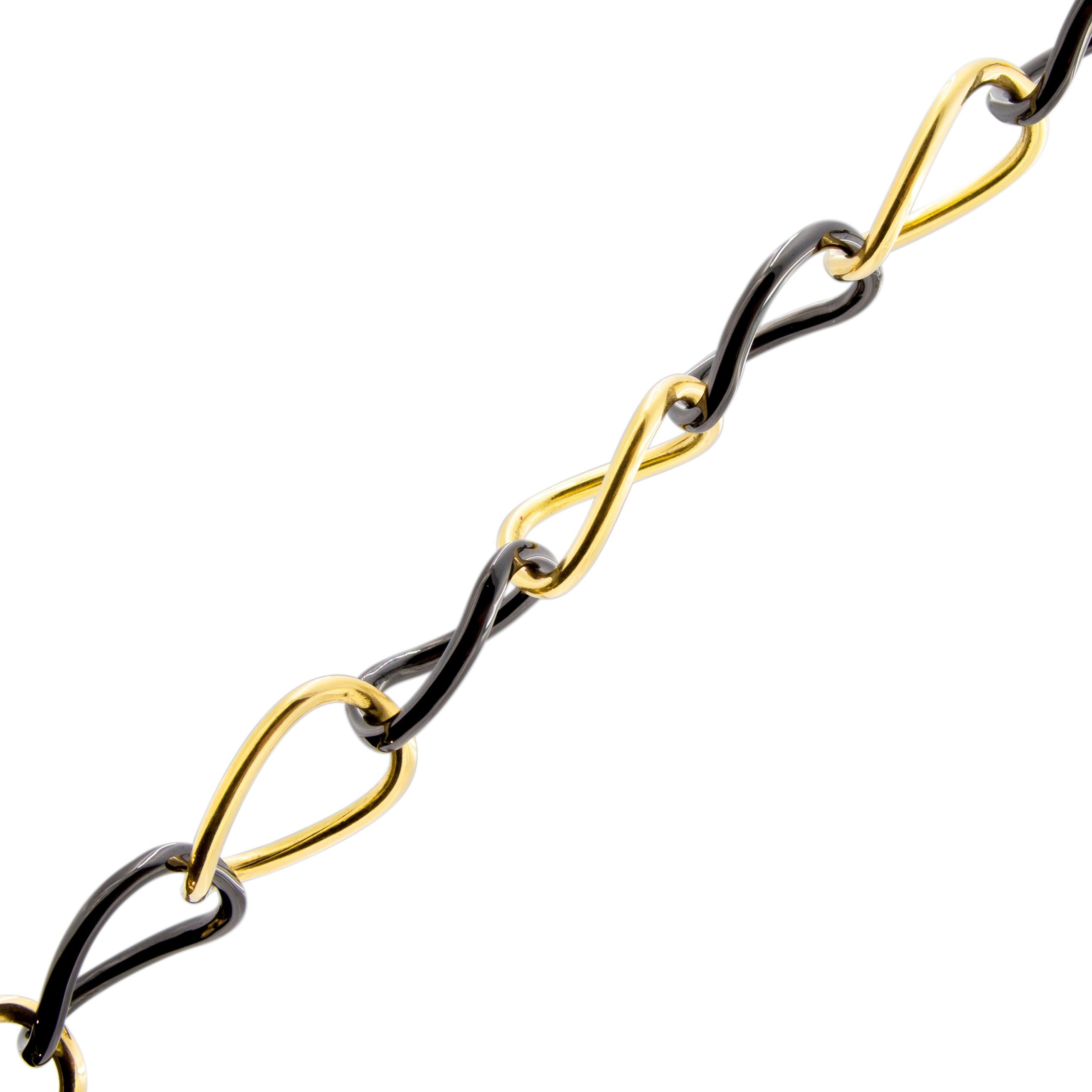 Women's or Men's Jona High-Tech Black Ceramic Yellow Gold Curb-Link Necklace