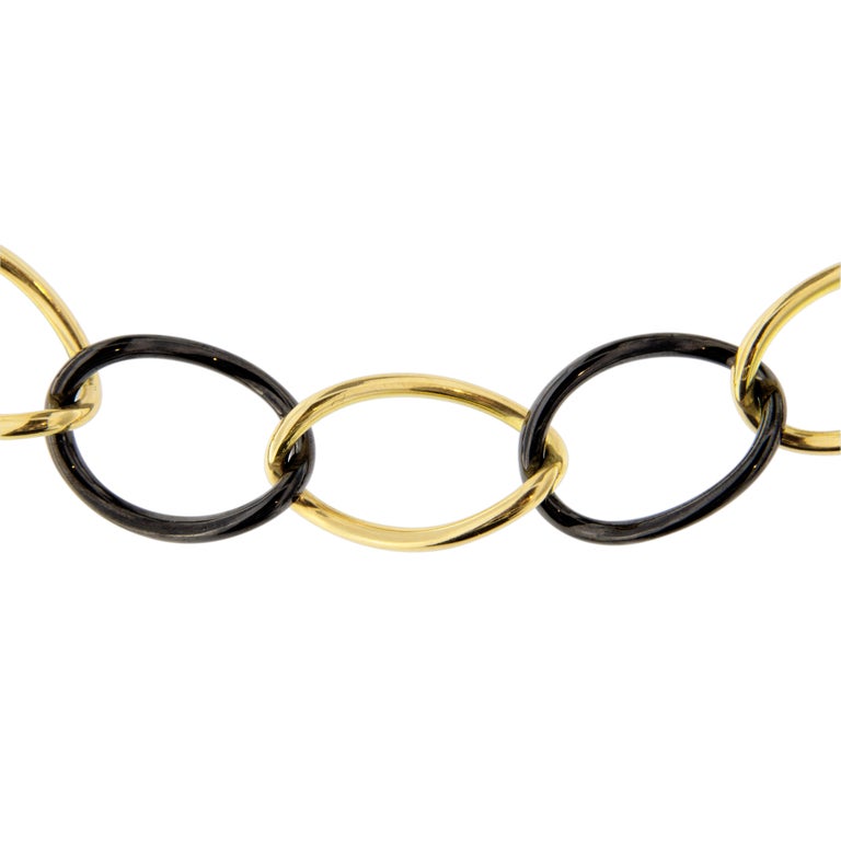 Alex Jona High-Tech Black Ceramic Yellow Gold Curb-Link Necklace For Sale 1