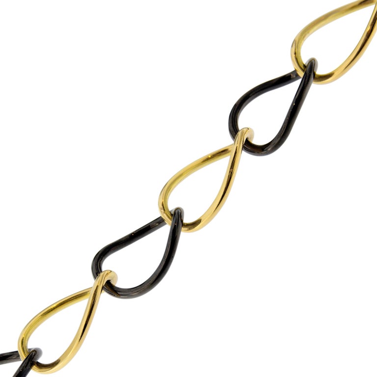 Alex Jona High-Tech Black Ceramic Yellow Gold Curb-Link Necklace For Sale 3